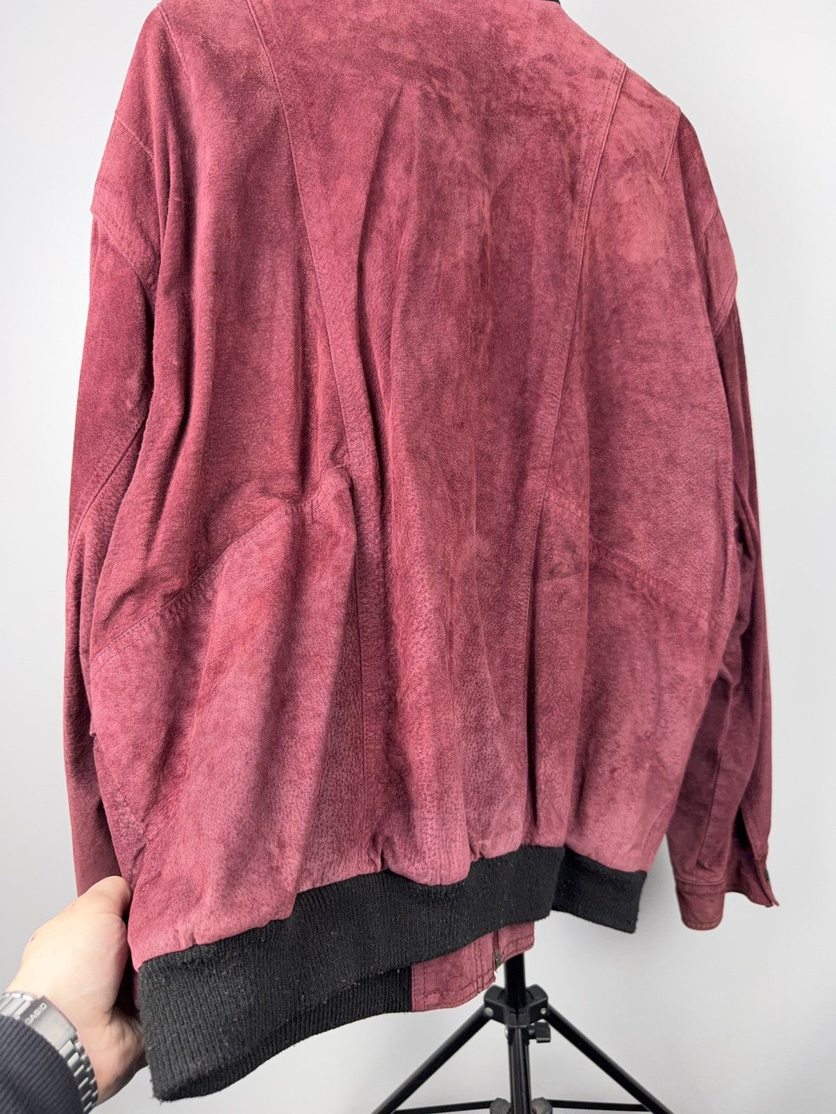 Japanese Brand Vintage 90s Retro Oversized Burgundy Suede Leather Bomber Size US L / EU 52-54 / 3 - 9 Thumbnail