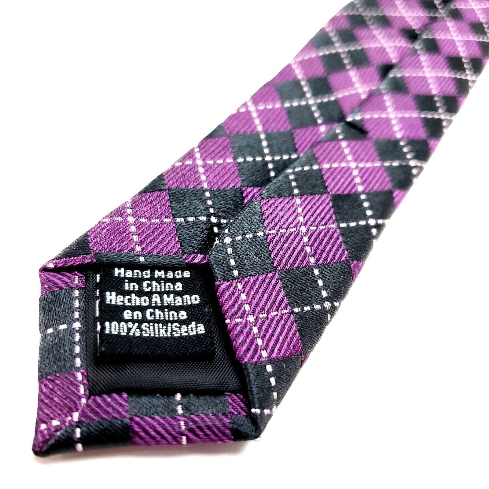 Croft & Barrow Croft & Barrow Magenta Black Silk Tie Woven Checks & Pencil Size ONE SIZE - 3 Thumbnail