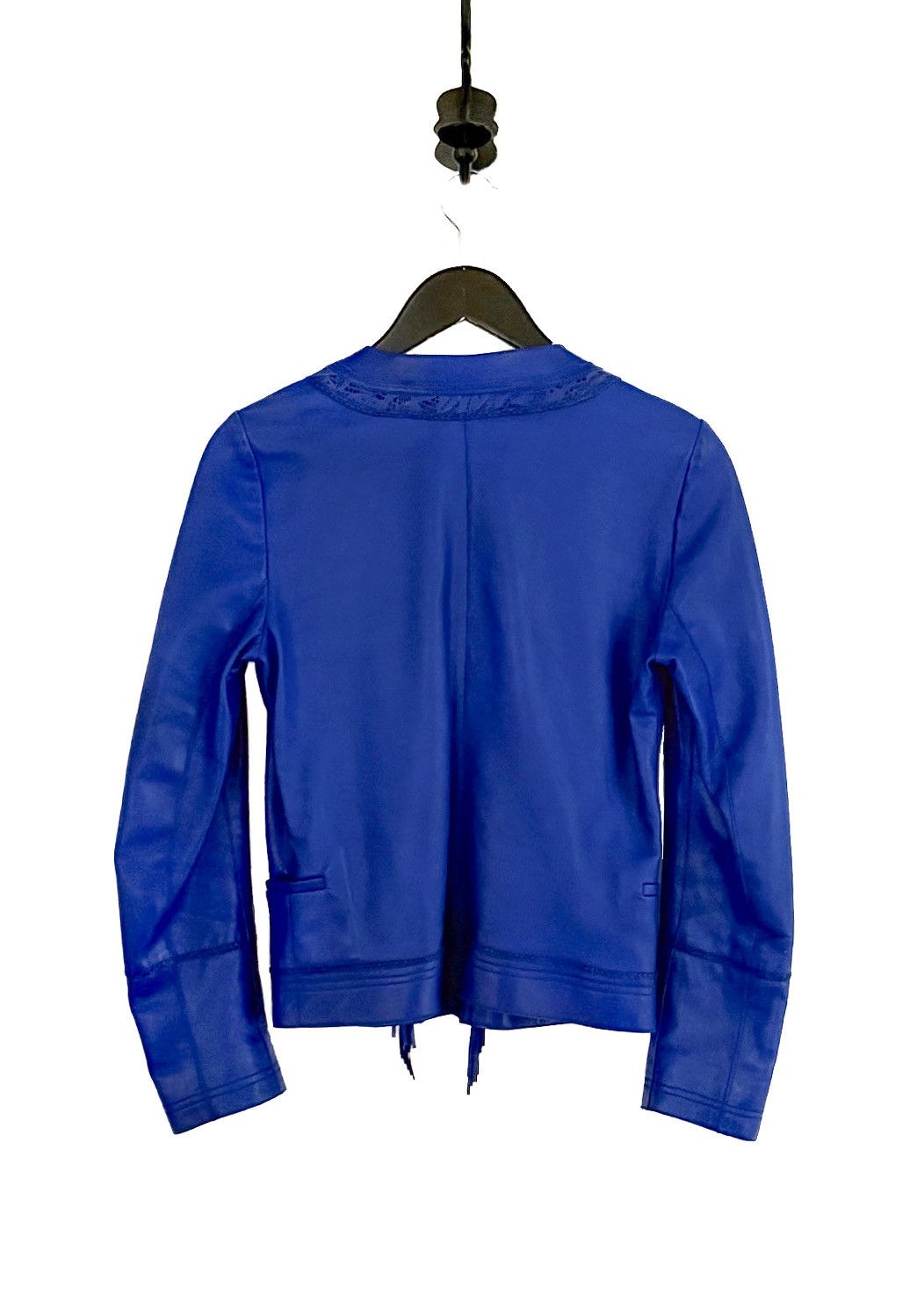 Roberto Cavalli Roberto Cavalli Royal Blue Leather Fringed Perforated Jacket Size S / US 4 / IT 40 - 6 Thumbnail