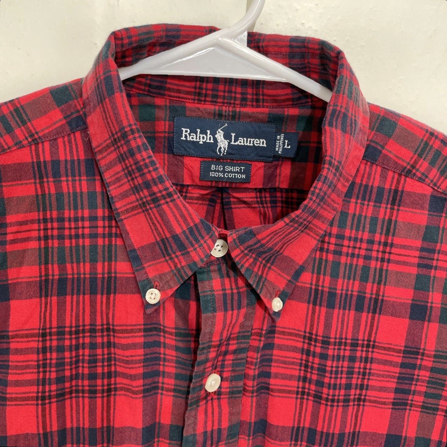 Ralph Lauren Ralph Lauren Button-Up Shirt Mens Large Red Blue Plaid Cotton Classic Fit Button-Front Casual, All Seasons, Logo, Button-Down, Long Sleeve Size US L / EU 52-54 / 3 - 3 Thumbnail