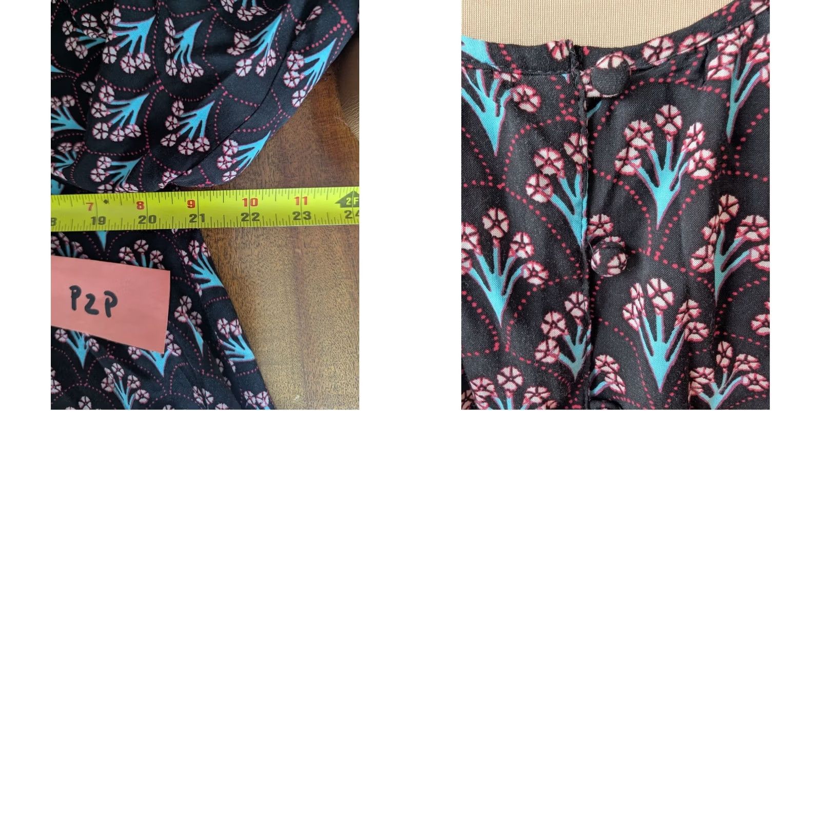 Pinko Floral Fan Print Blouse Top Black Pink Crochet Lace Trim Boho Sz XL Size XL / US 12-14 / IT 48-50 - 8 Thumbnail