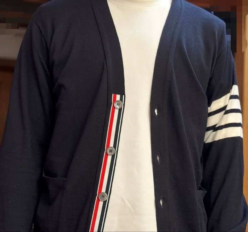 Thom Browne Thom Browne Blue White Wool Cardigan - dmc Size US M / EU 48-50 / 2 - 1 Thumbnail