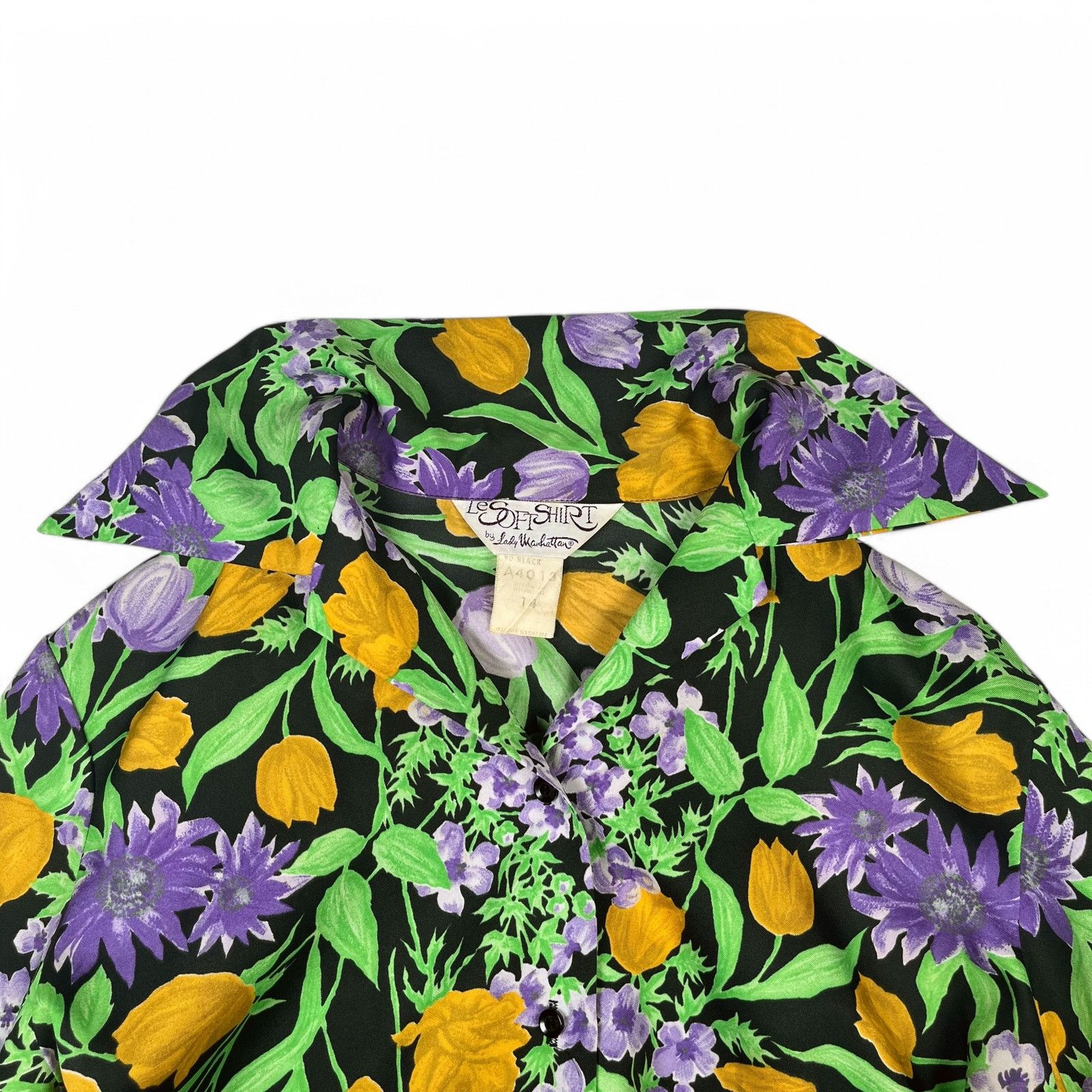 Vintage 1970s Floral Print Blouse Le Soft Shirt Lady Manhattan Glows Size XL / US 12-14 / IT 48-50 - 10 Thumbnail