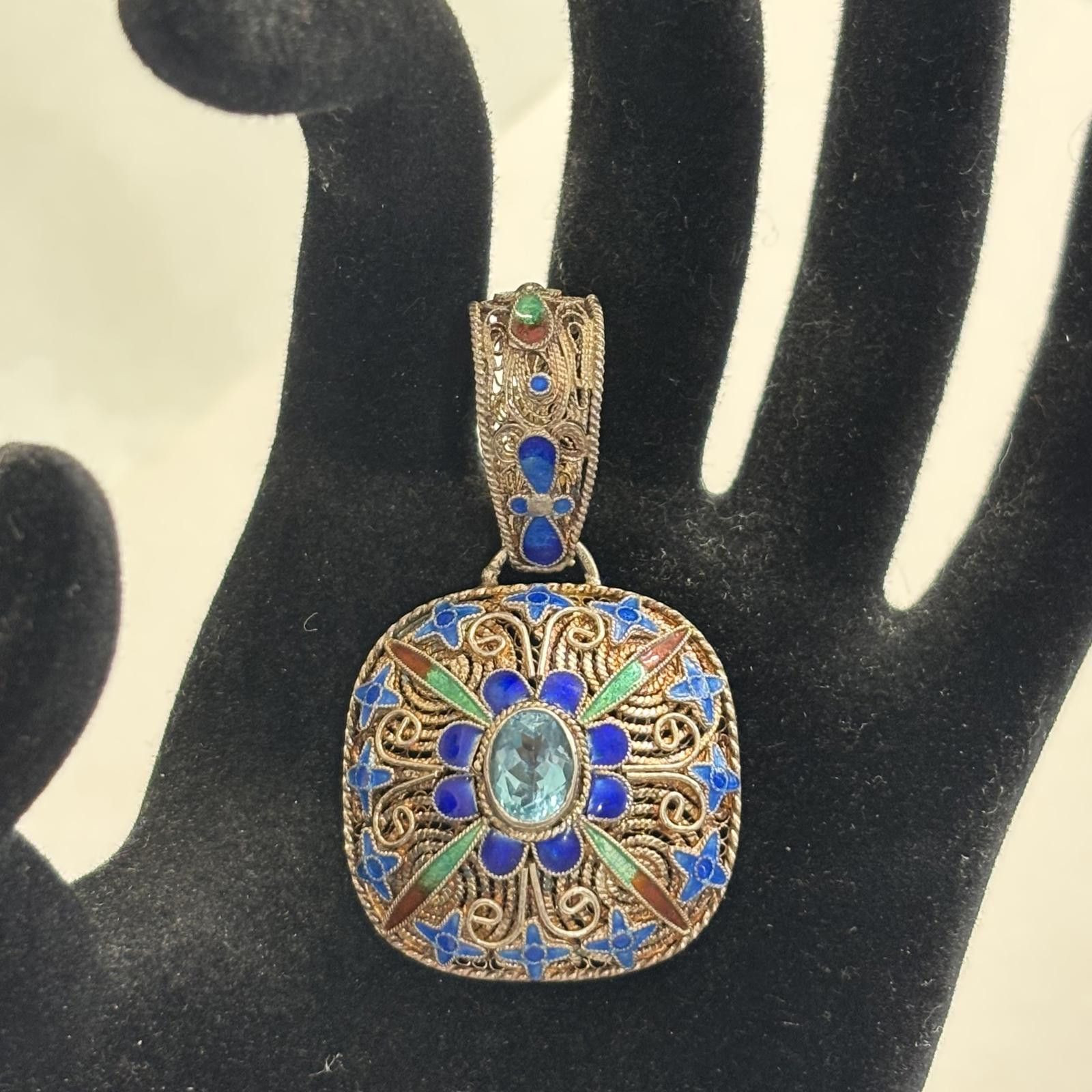 Other Vtg Topaz enamel Sterling filigree pendant Size ONE SIZE - 3 Thumbnail