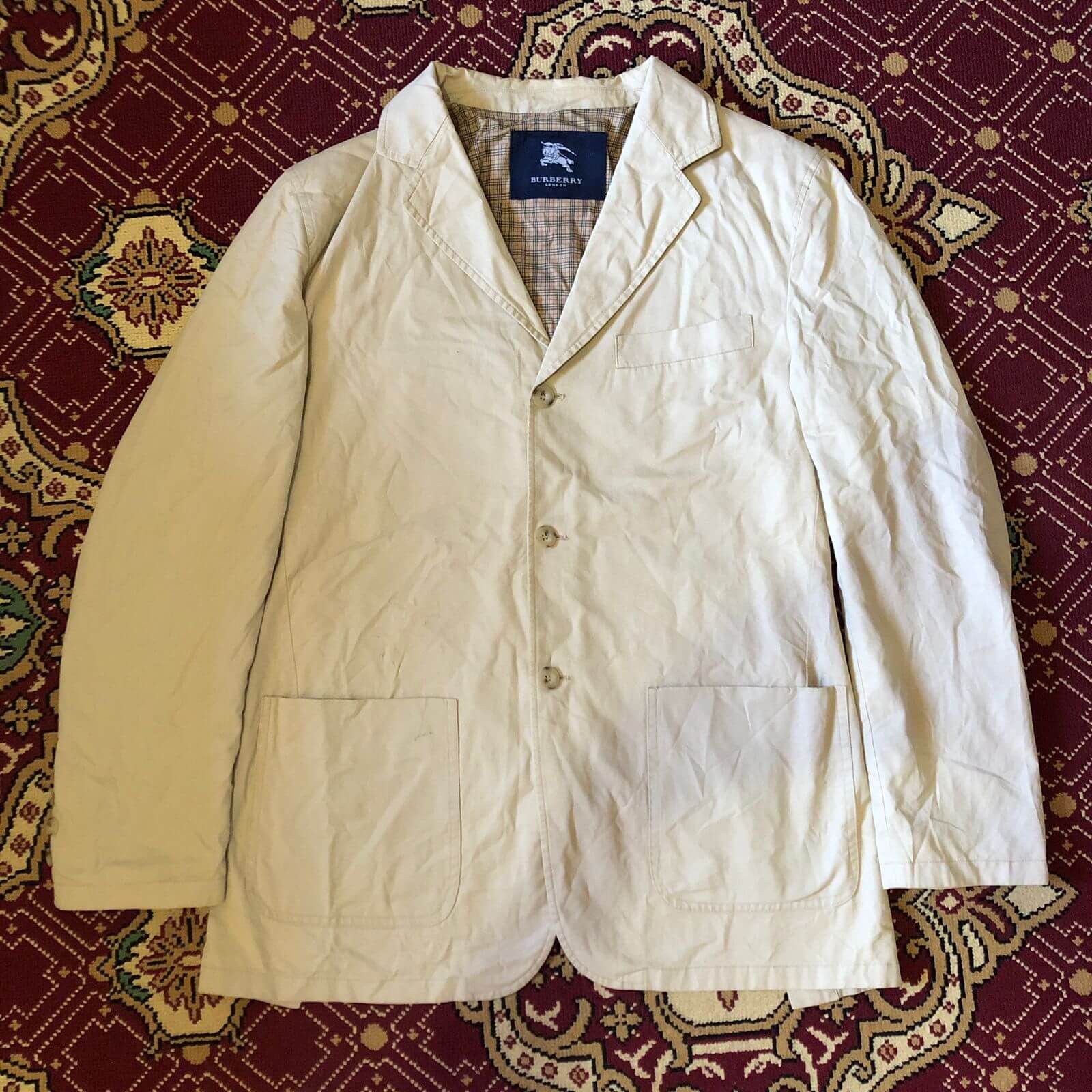 image of Vintage Burberry London Jacket Blazer Mens Beige (Size XL)