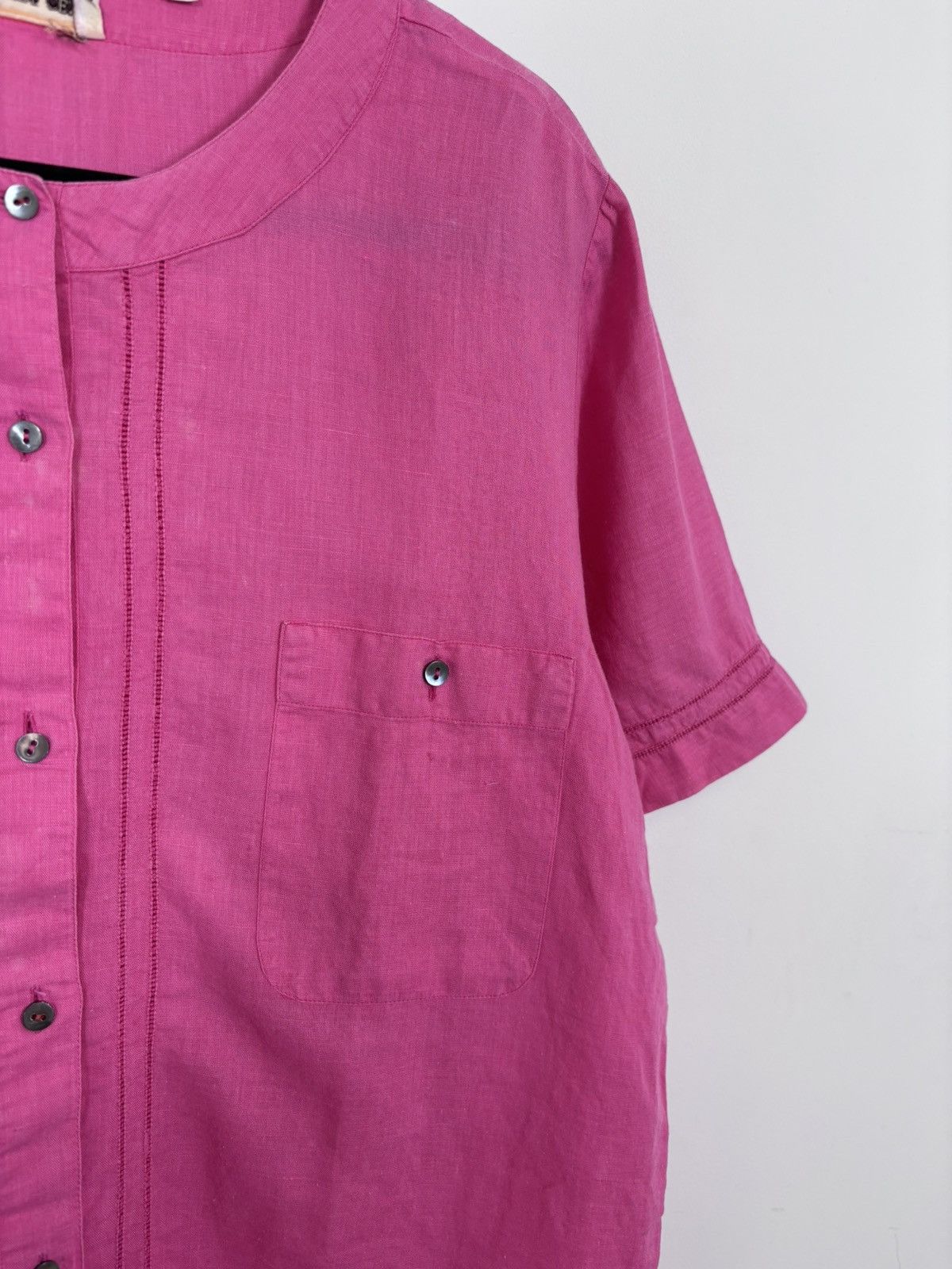 Davide Cenci Davide Cenci Vintage Women’s Pink Linen Short Sleeve Shirt Size L / US 10 / IT 46 - 6 Thumbnail