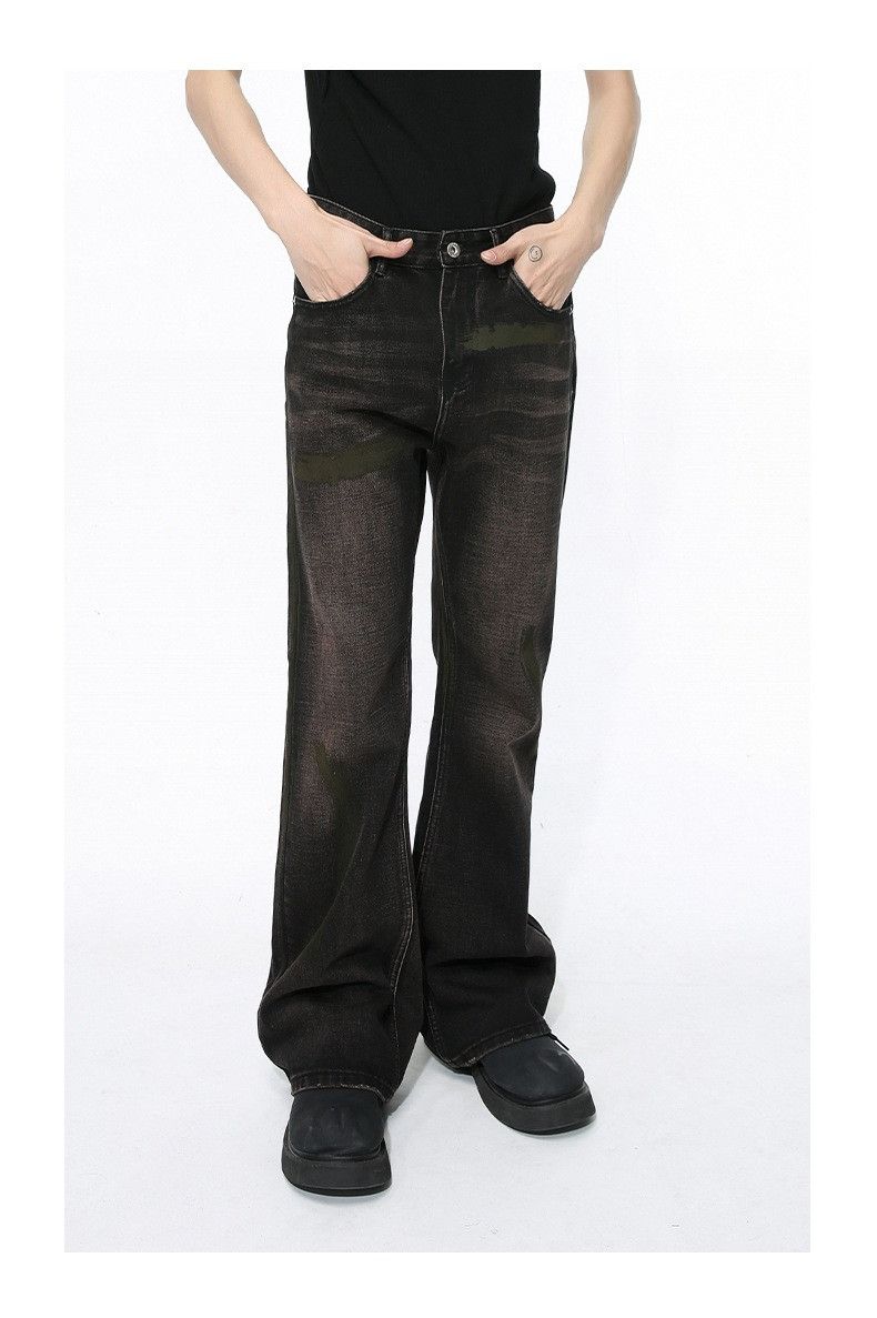 image of Washed Stack Flared Black Denim Jeans, Men's (Size 30)