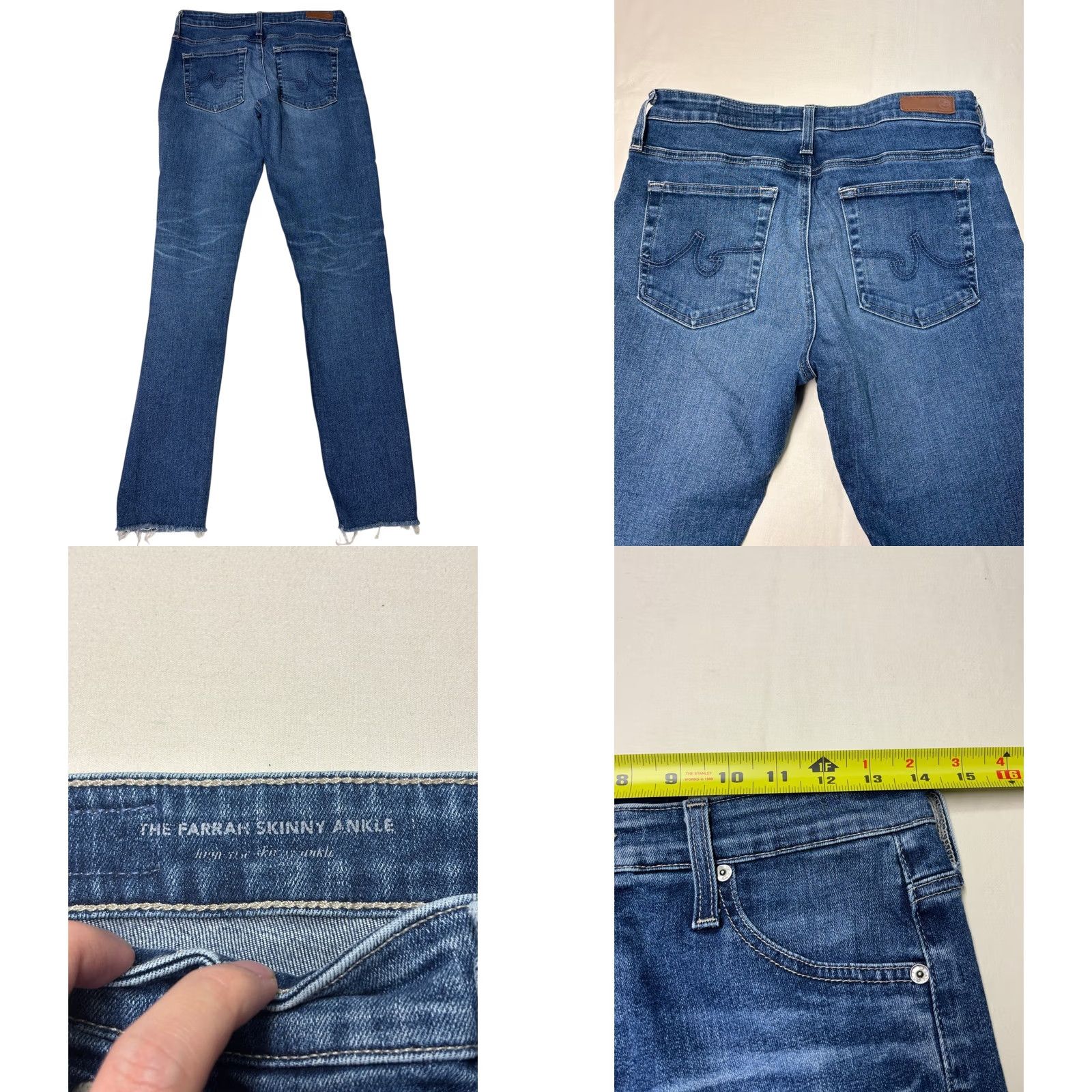 Farah AG Adriano Goldschmied Farrah Skinny Ankle Jeans Blue Frayed Hem Women 28R - Premium Denim Size 28" / US 6 / IT 42 - 8 Thumbnail