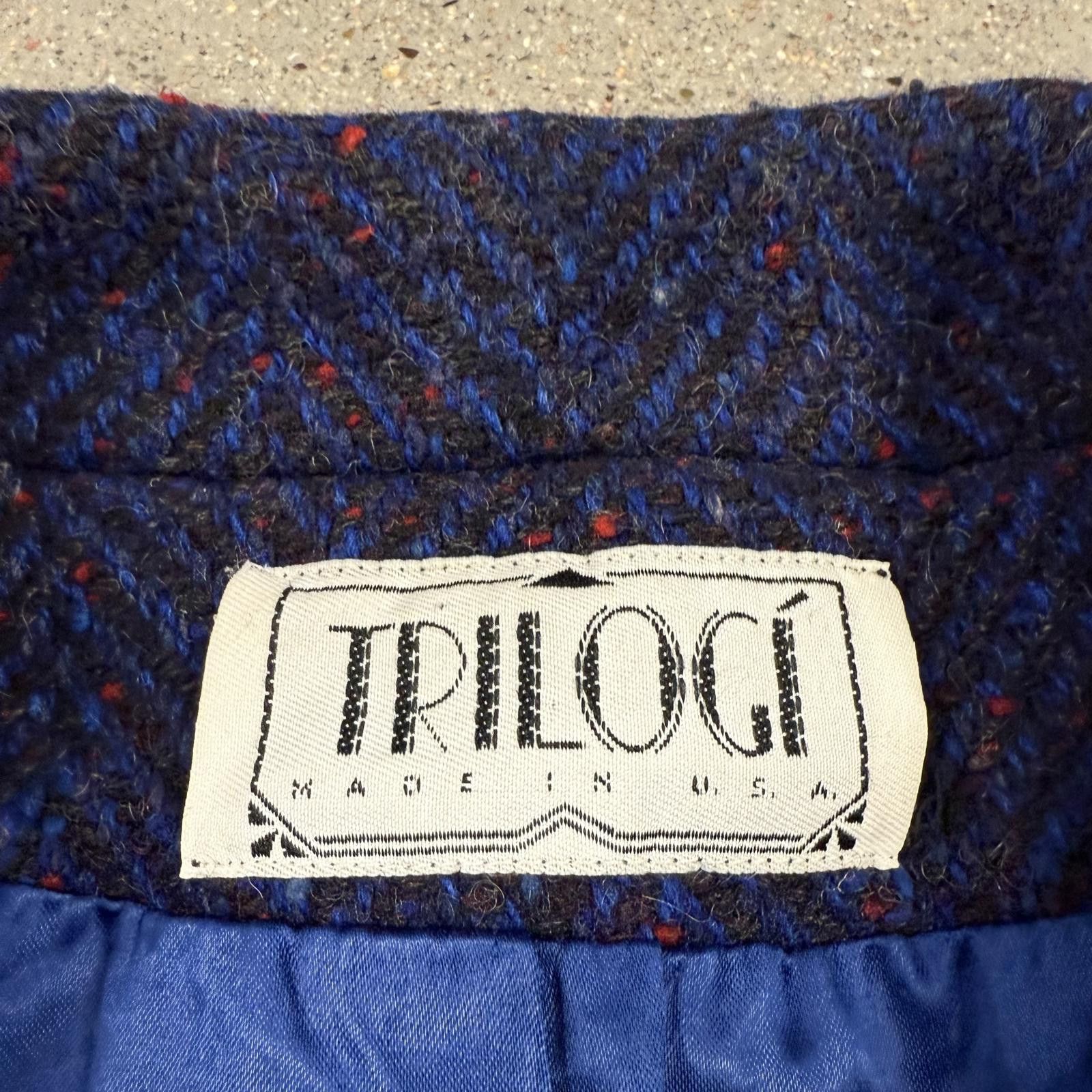 The Trilogy Tapes Vtg Trilogi Women's Long Herringbone Pea Coat Wool Tweed USA Size L / US 10 / IT 46 - 3 Thumbnail