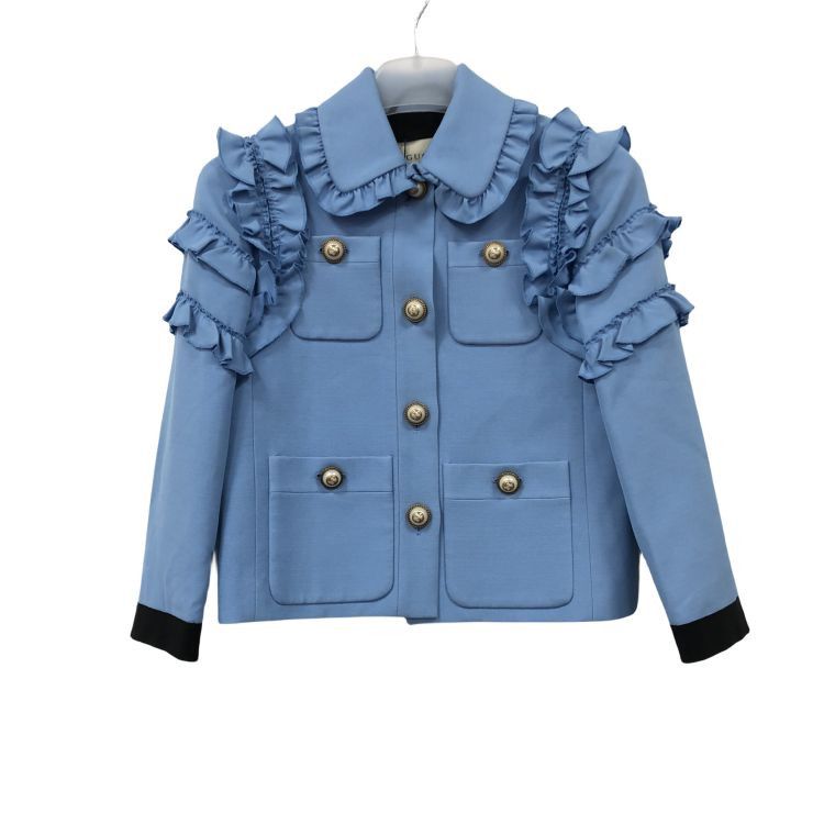 Gucci Gucci Blue Ruffle Trim Jacket Size 40 Size S / US 4 / IT 40 - 1 Thumbnail