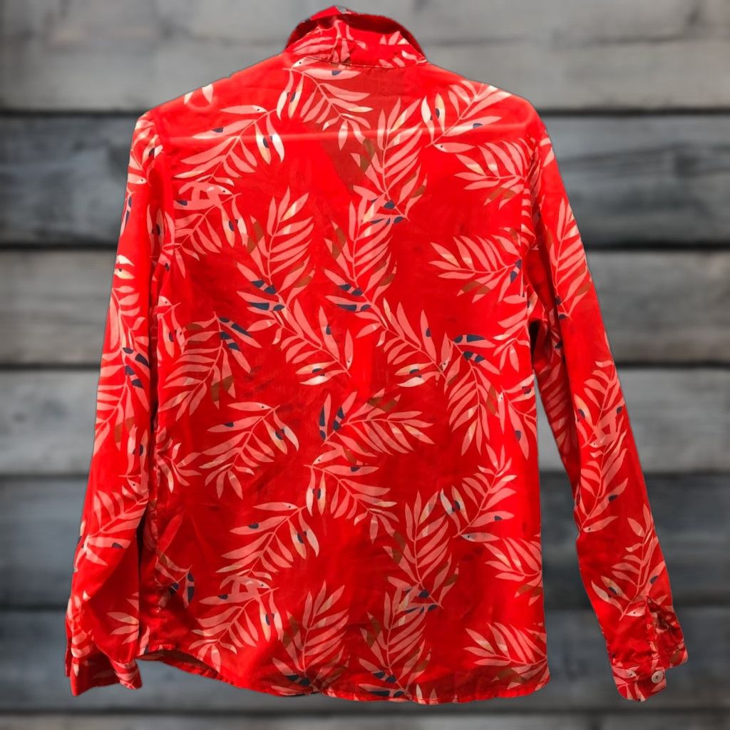 Vintage Womens Blouse Shirt Chiffon Long Sleeve Red Floral Sheer Button Down Size S Blouse Size S / US 4 / IT 40 - 1 Thumbnail