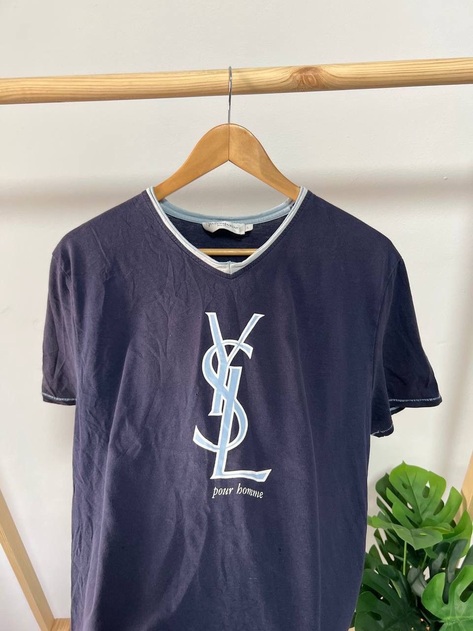 Vintage × Yves Saint Laurent Yves Saint Laurent V neck tee t-shirt vintage big logo ysl L Size US L / EU 52-54 / 3 - 7 Thumbnail