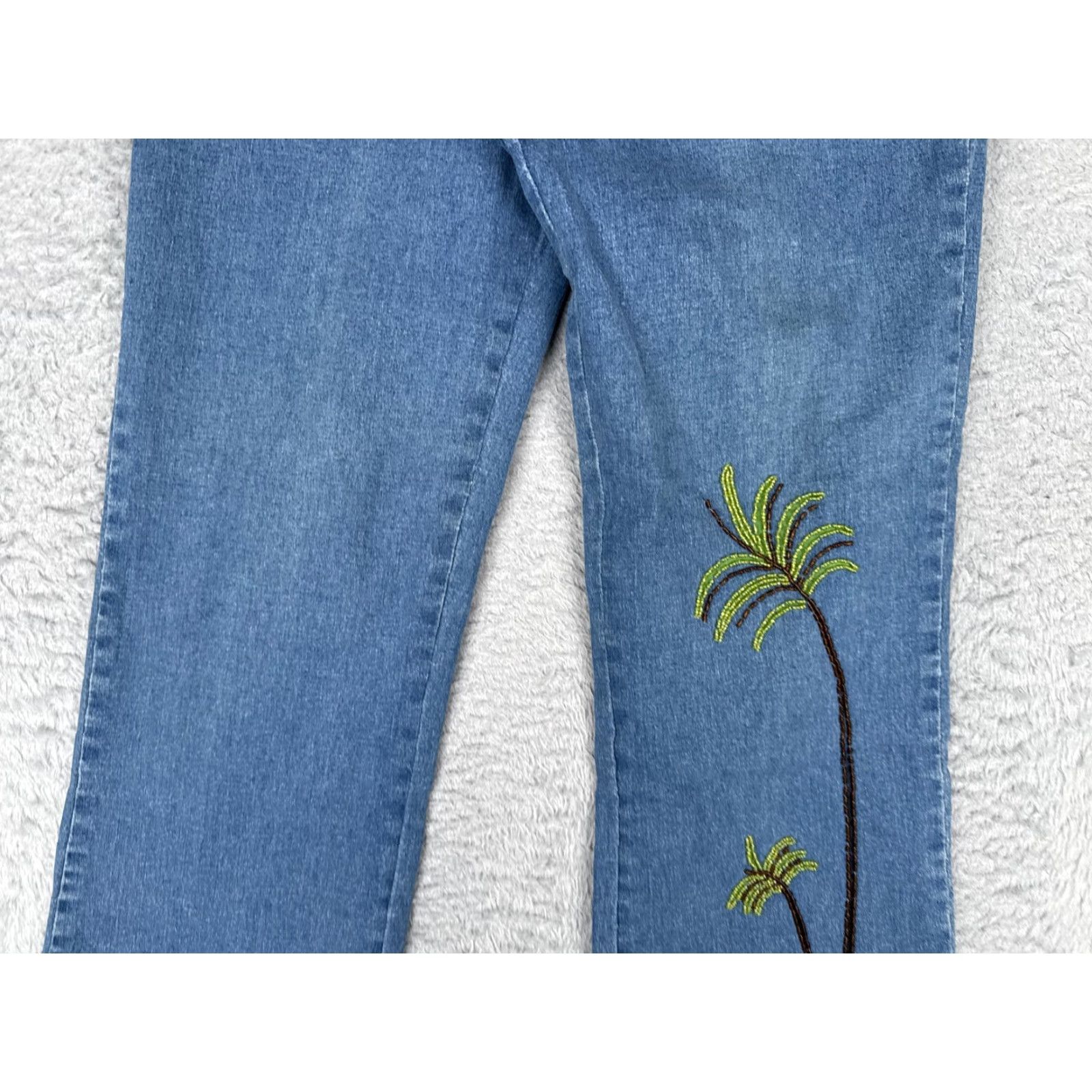 Vintage Havenbleu Jeans Womens 10 Straight Mid Rise Blue Floral Beaded Embroidered Sequin 5-Pocket Denim Cotton Blend 30x26 Size 32" / US 10 / IT 46 - 3 Thumbnail