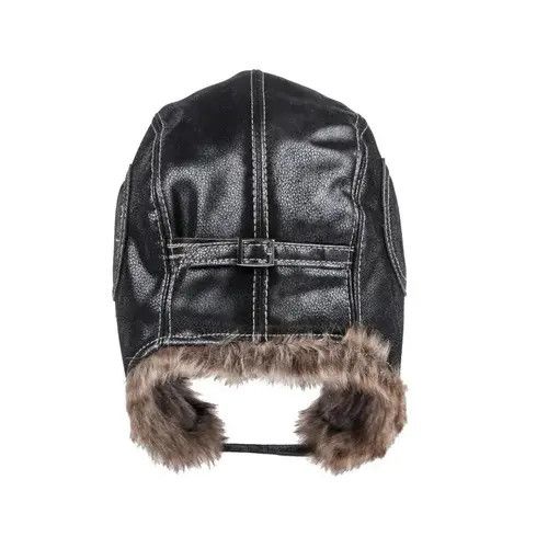 Other Russian Style Black Faux Leather Fur Winter Hat Size ONE SIZE - 2 Thumbnail