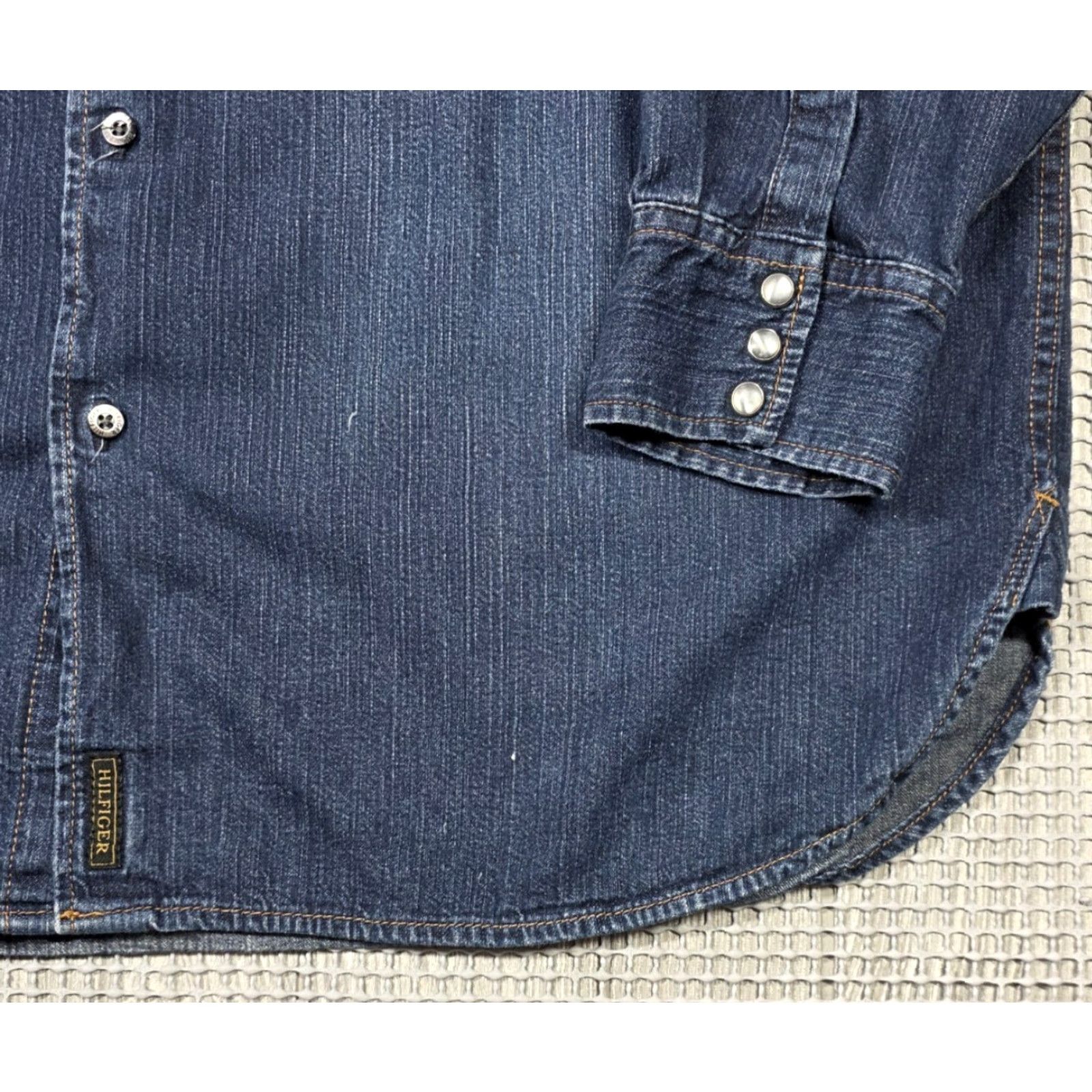 Tommy Hilfiger VINTAGE Tommy Hilfiger Denim Shirt XL Indigo Blue Pearl Snap Sleeve Button Western Size US XL / EU 56 / 4 - 5 Thumbnail