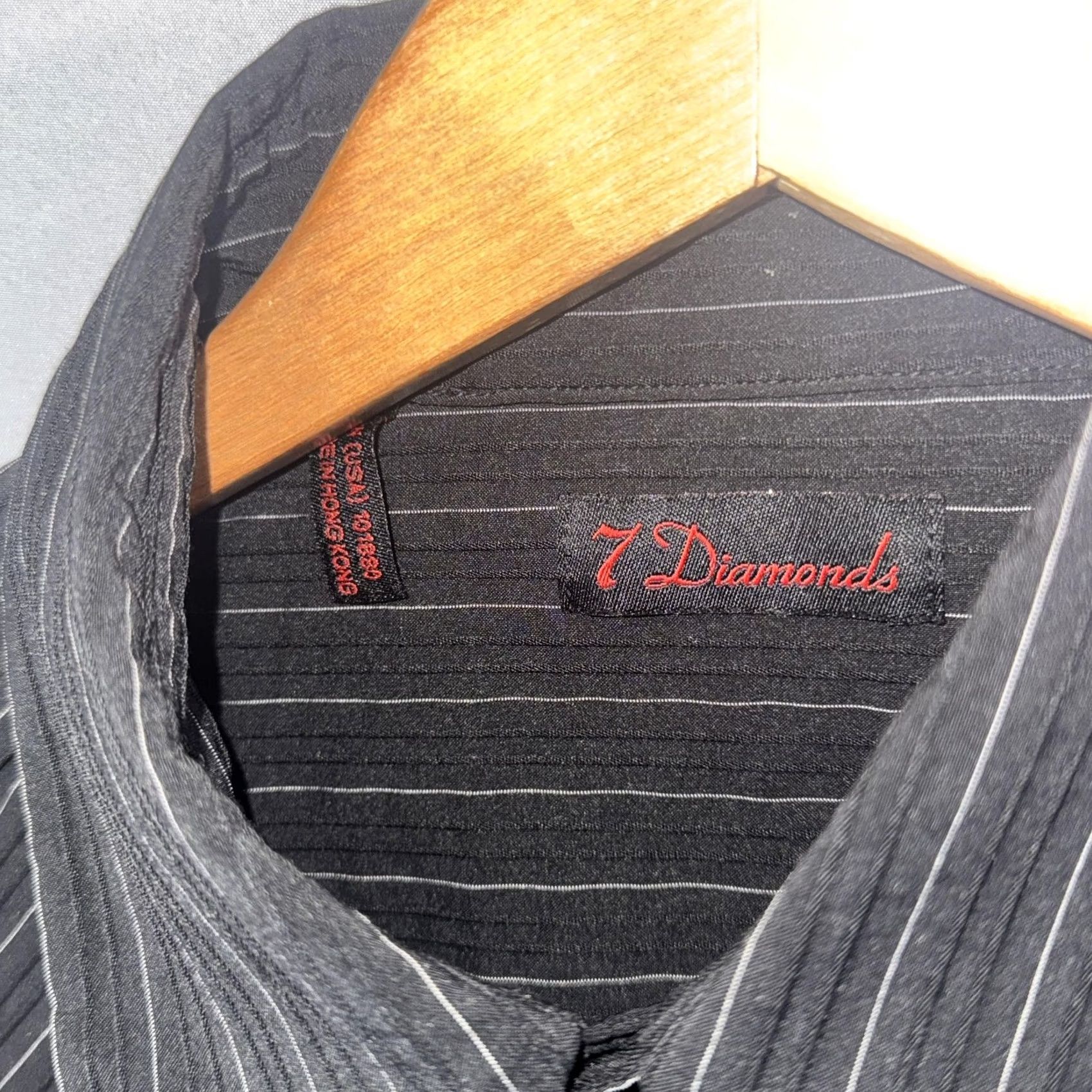 Vintage 7 Diamonds Shirts Mens Large Lot of 2 Black Pink Striped Stretch Button Up Size US L / EU 52-54 / 3 - 4 Thumbnail