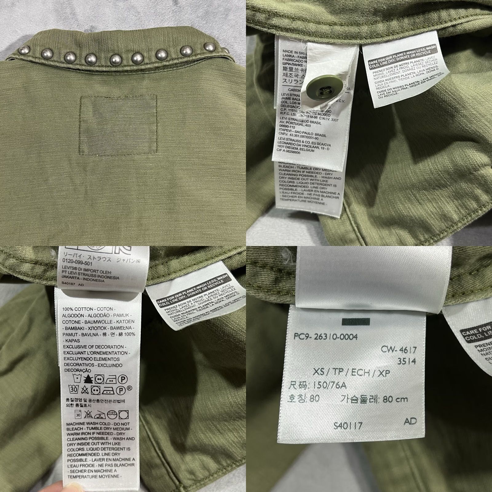 Olive Levis Shirt Womens XS Jacket Women Size Olive Studded Army Collar Studs Shacket Size XS / US 0-2 / IT 36-38 - 9 Thumbnail