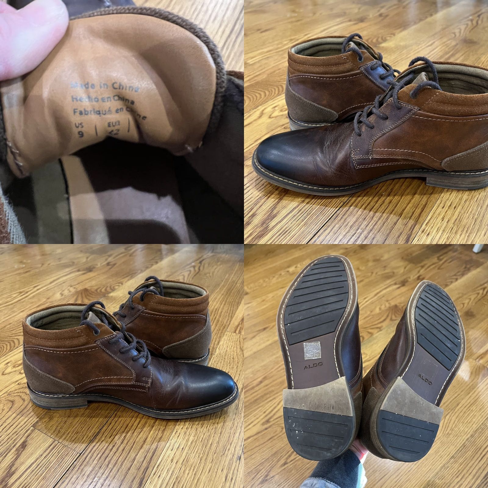 Aldo VINTAGE ALDO Men Brown Leather Suede Canvas Chukka Boots Size 9 Casual Formal Mens Size US 9 / EU 42 - 8 Thumbnail