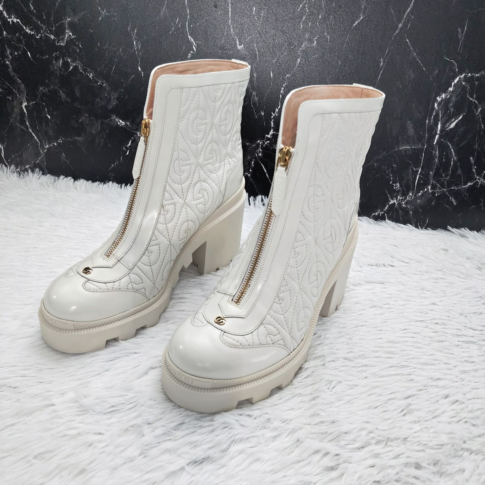 Gucci Gucci Calfskin G Rhombus Ankle Boots White 39.5G | 9.5 US Size US 9.5 / IT 39.5 - 3 Thumbnail