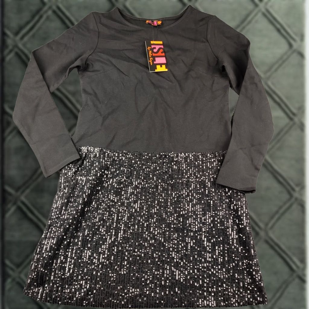 Melis Kozan Dress Womens Medium Black Mini Sequin Lined, Women's
