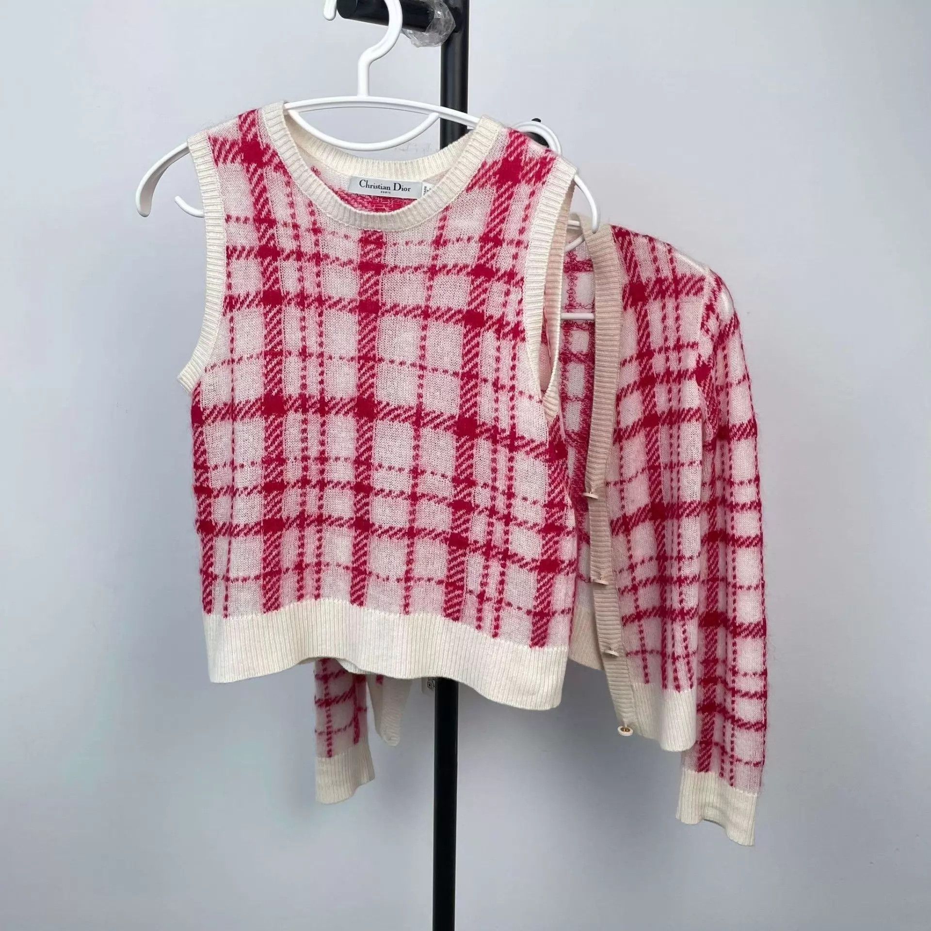 Dior Dior Red 38 Gingham Wool Knit Set Size S / US 4 / IT 40 - 2 Thumbnail