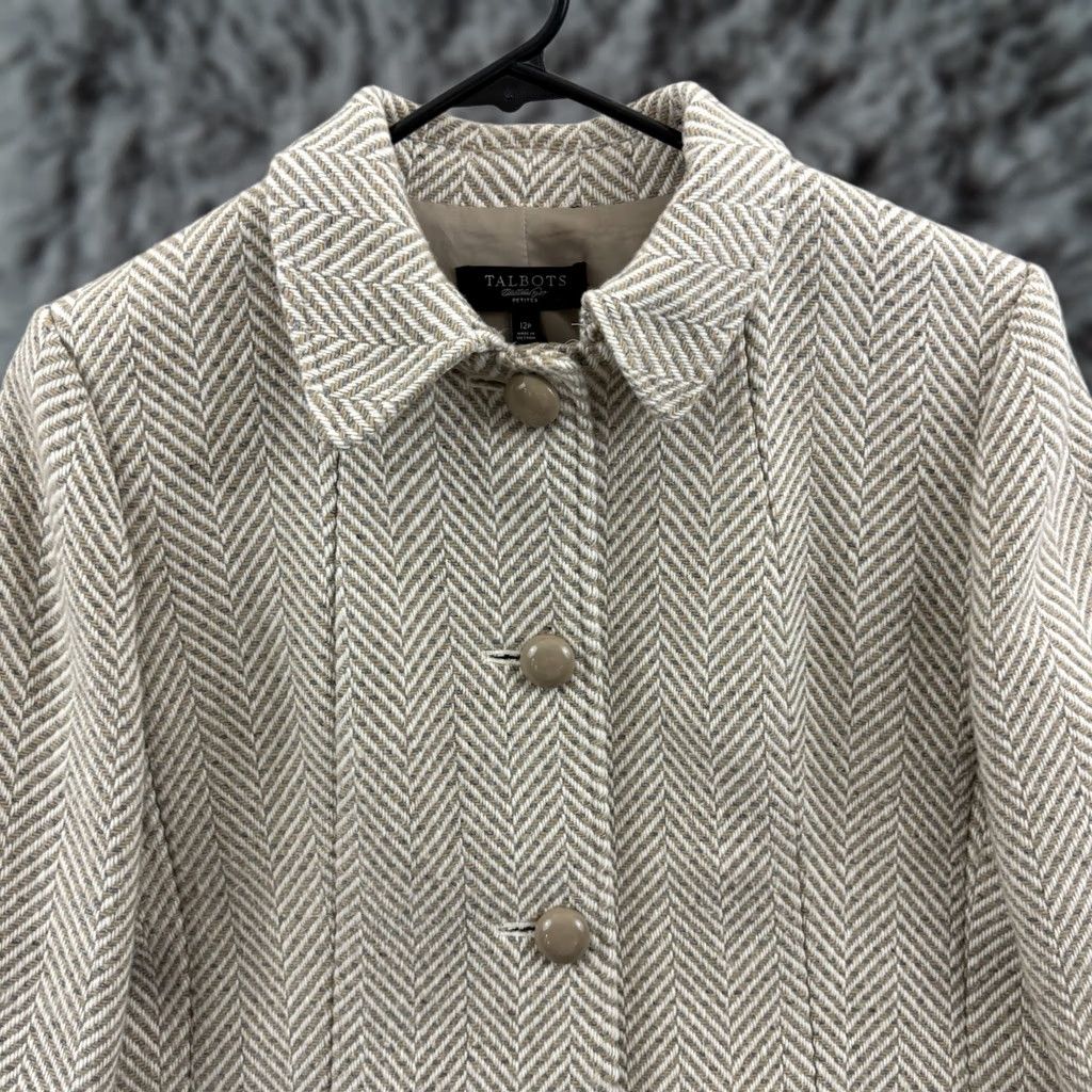 Talbots VINTAGE Talbots Blazer Womens 12P Beige Herringbone Wool Blend Office Career Coat Preppy Size XL / US 12-14 / IT 48-50 - 1 Thumbnail