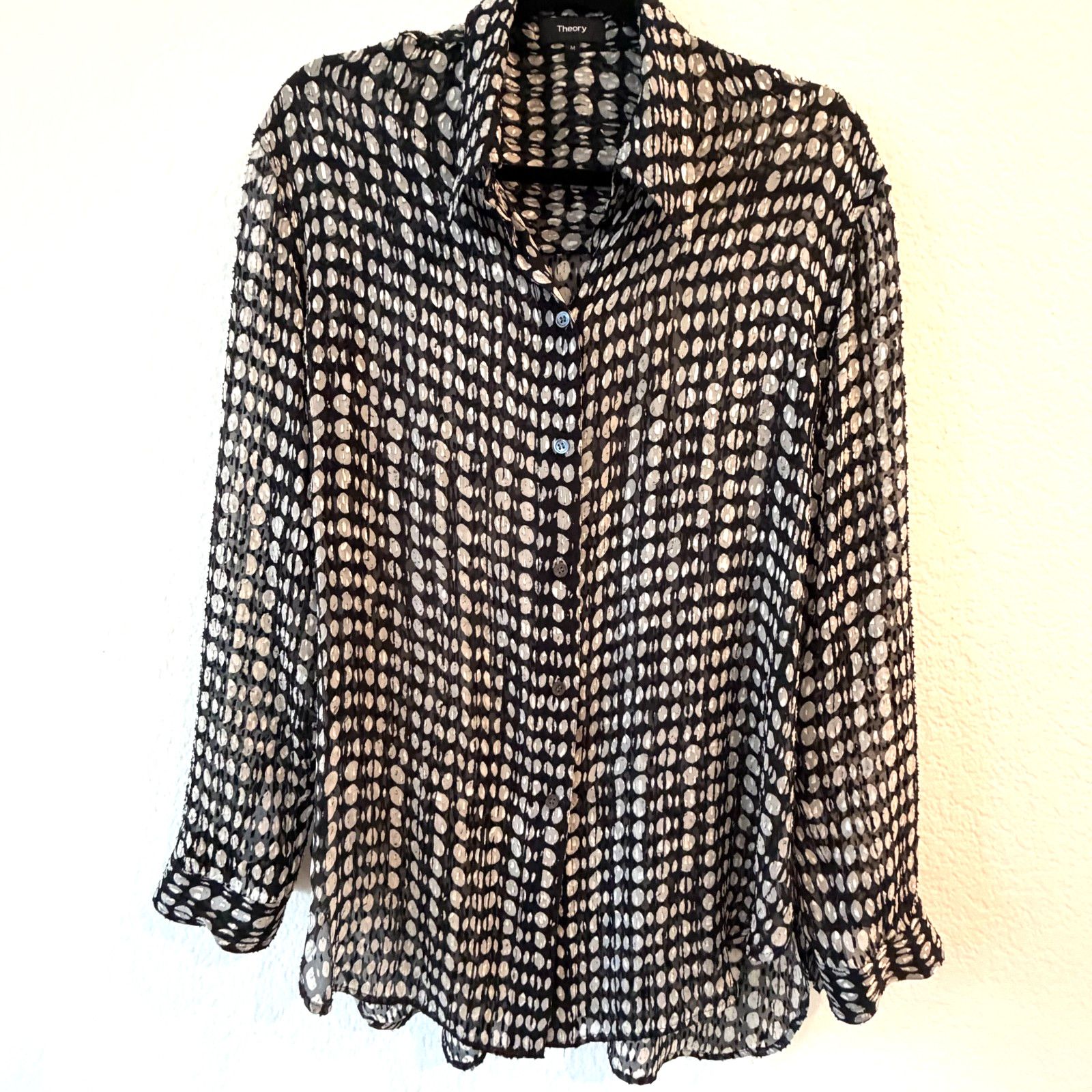 Theory Theory Sheer Silk Clip Jacquard Polka Dot Blouse Shirt M Size M / US 6-8 / IT 42-44 - 3 Thumbnail