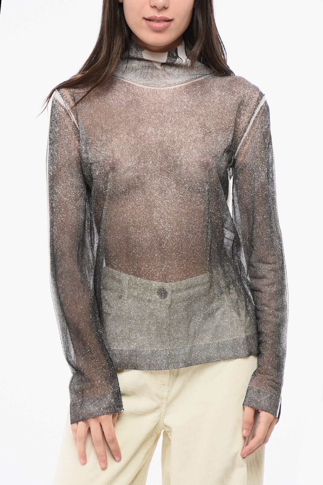 Maison Margiela og1mm0825 Turtleneck Silk Lightweight Sweater in Grey Size S / US 4 / IT 40 - 1 Thumbnail