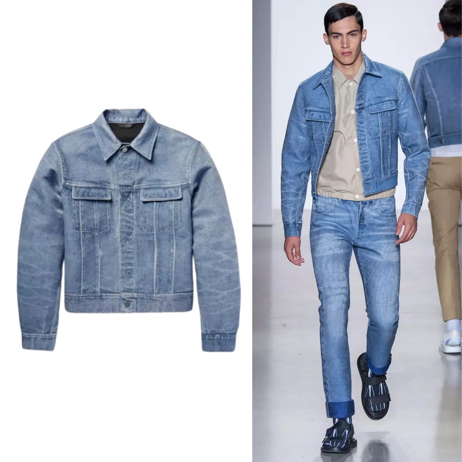 Calvin Klein 2016 Jacquard "Denim" Jean Trucker Jacket Size US S / EU 44-46 / 1 - 1 Thumbnail