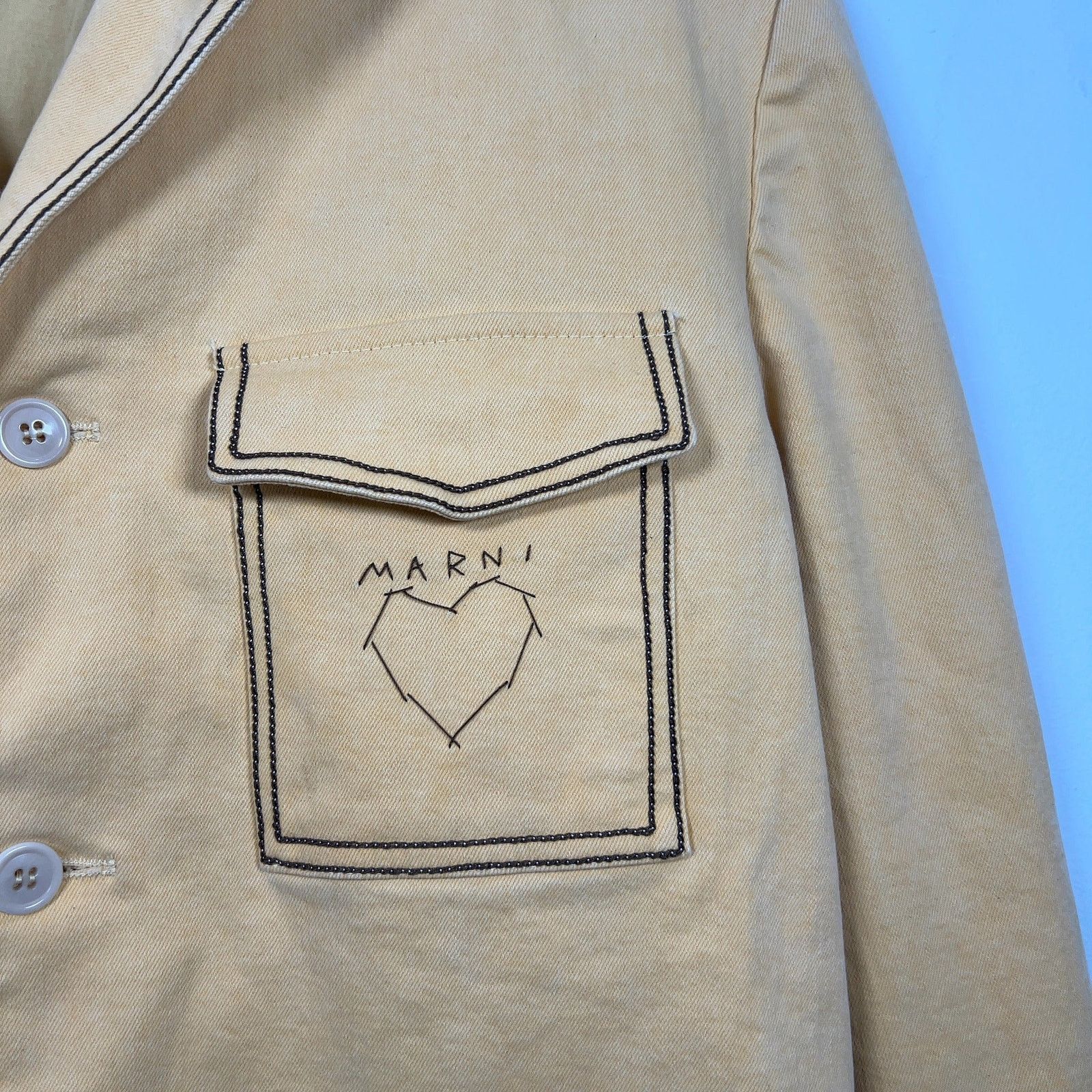 Marni Marni Yellow Stitch Logo Denim Blazer Size 52L - 3 Thumbnail