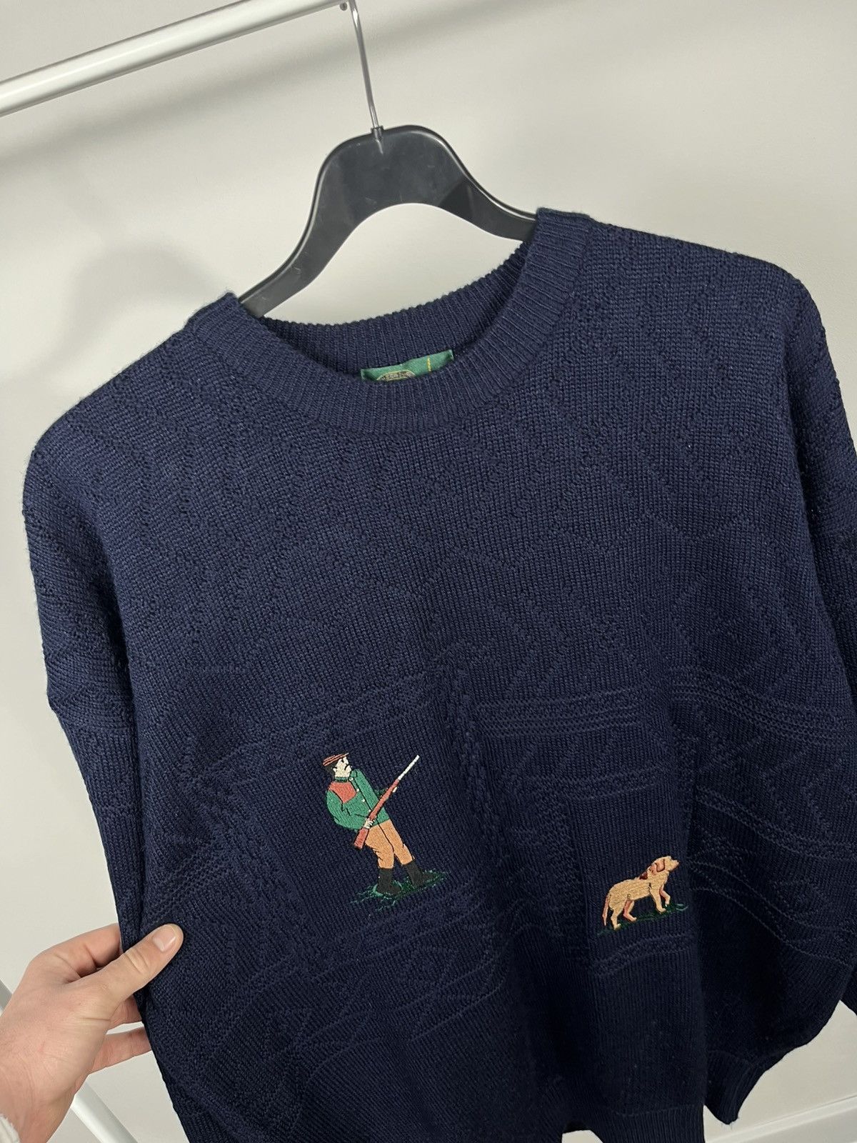 Other Vintage Navy Knit Sweater Hunting Embroidery Dog Man Size US M / EU 48-50 / 2 - 4 Thumbnail