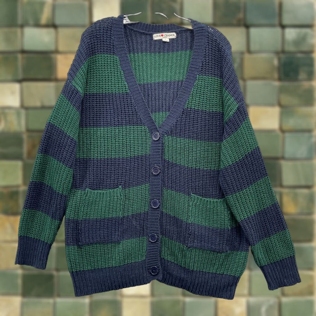 Changes Love Change Italy Cardigan Women’s Large Green Blue Grunge Academia Y2K Preppy Vintage No Size L / US 10 / IT 46 - 1 Thumbnail