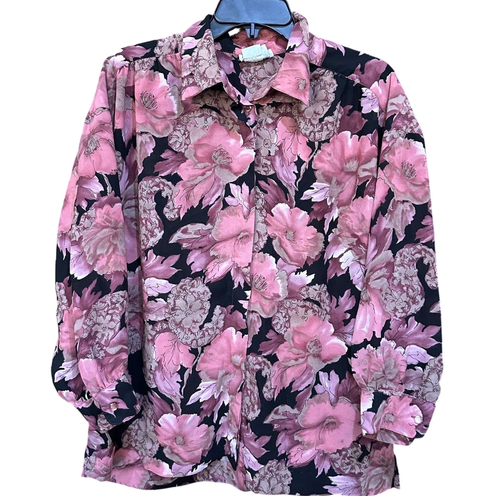 Pinko VINTAGE Browndale Studio Brownstone Blouse Size 14 Pink Black Floral Button-Up 90s Career Women Shirts Womens Size XL / US 12-14 / IT 48-50 - 2 Thumbnail