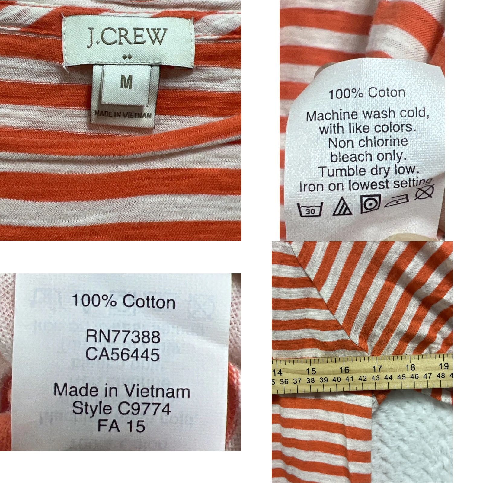 J.Crew J.Crew Women’s Nautical Tee Stripe White Orange Long Sleeve Scoop Neck M Shirt Top Size M / US 6-8 / IT 42-44 - 8 Thumbnail