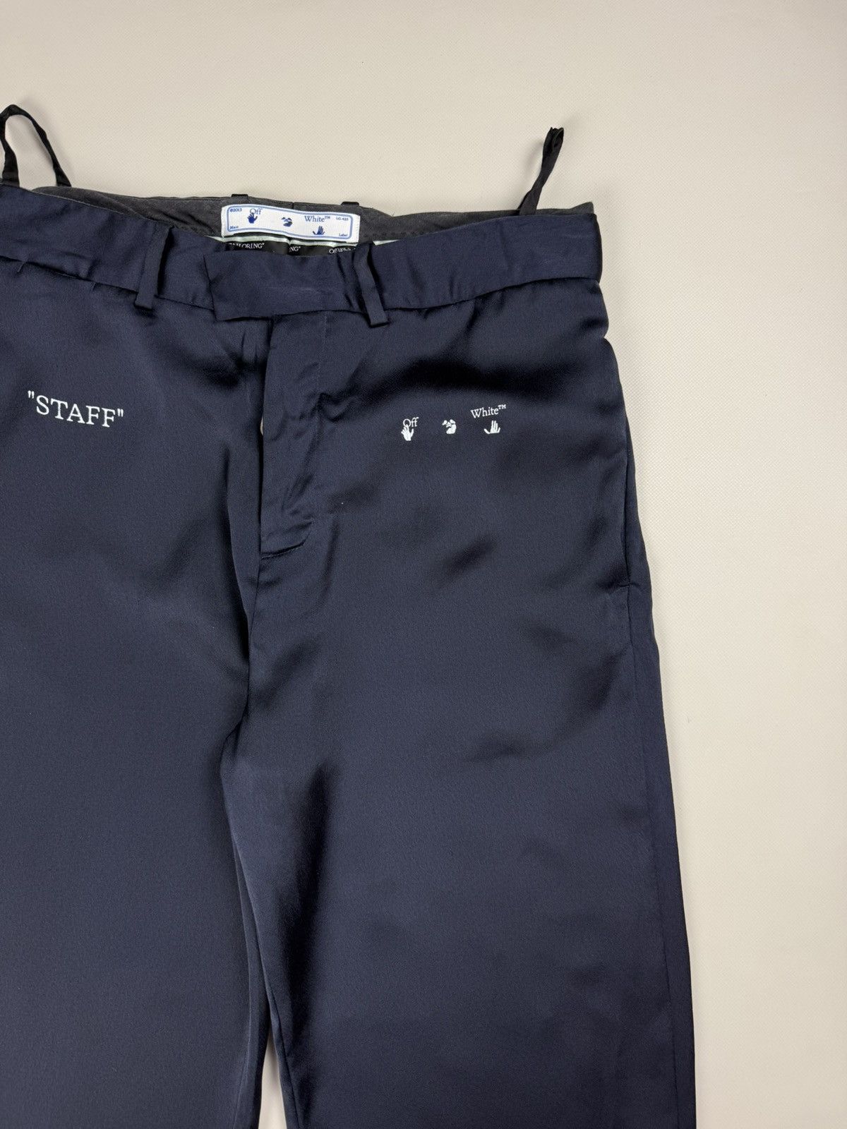 Off-White Off White Men’s Satin Dress Pants “Staff” Logo Trousers Size US 32 / EU 48 - 7 Thumbnail