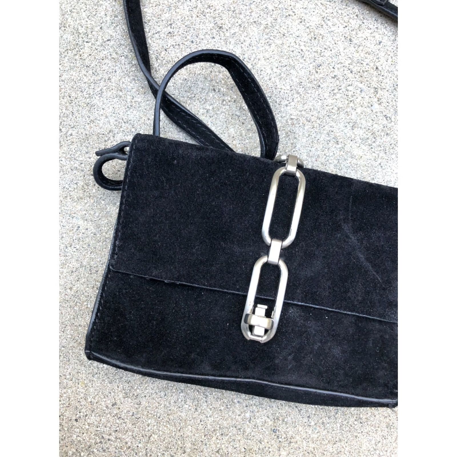 Zara ZARA WOMAN Leather Suede Crossbody Bag Black Buckle Purse Shoulder Bag" Size ONE SIZE - 2 Thumbnail