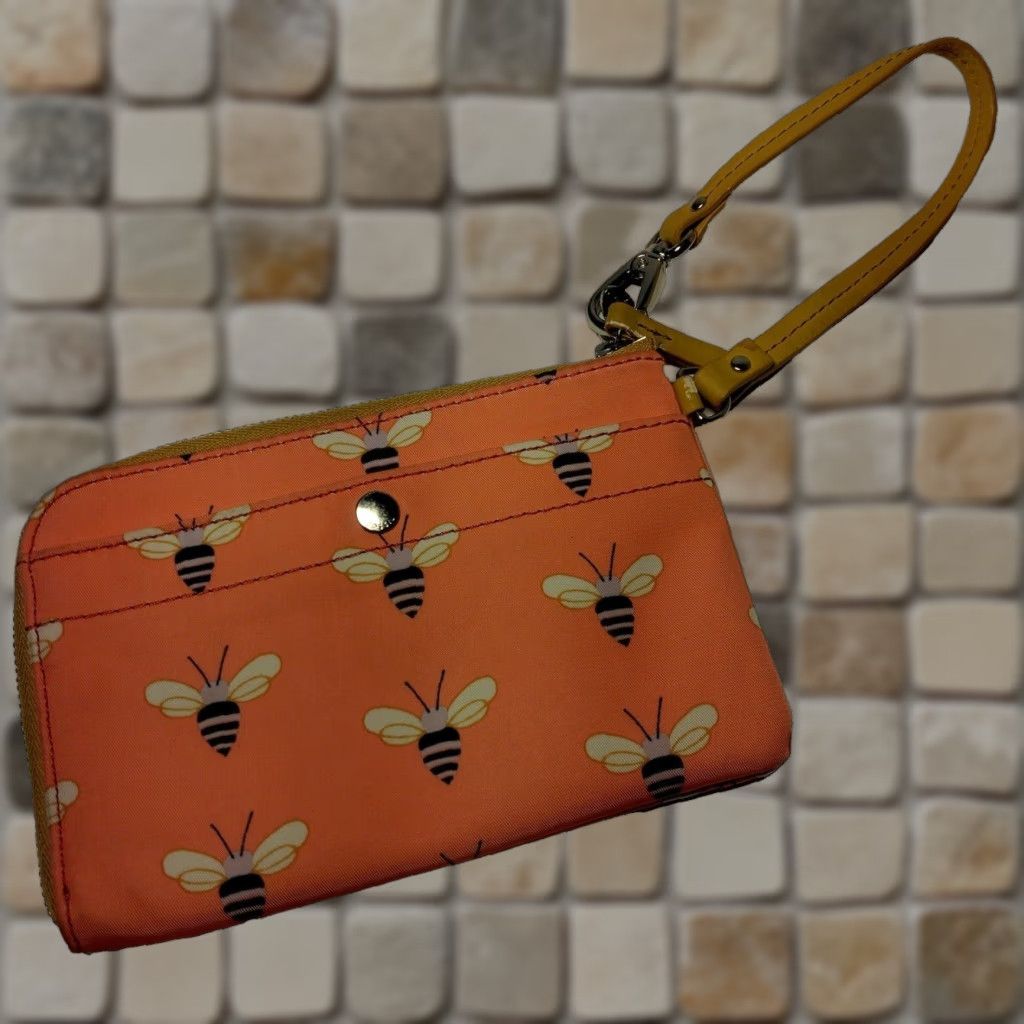 Fossil VINTAGE Fossil Wristlet Wallet Women Pink Bee Print 6.5x4.5 Card Holder Strap Size ONE SIZE - 1 Thumbnail
