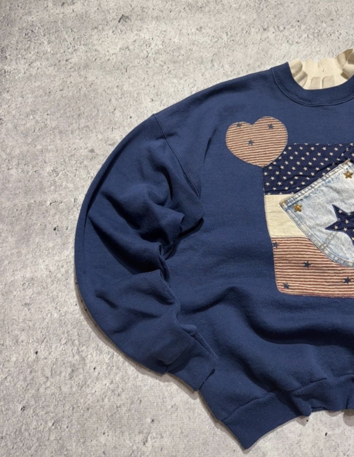 Hanes × Vintage Vintage Hanes Sweatshirt Navy Blue Patchwork Retro 90s Size US M / EU 48-50 / 2 - 2 Thumbnail