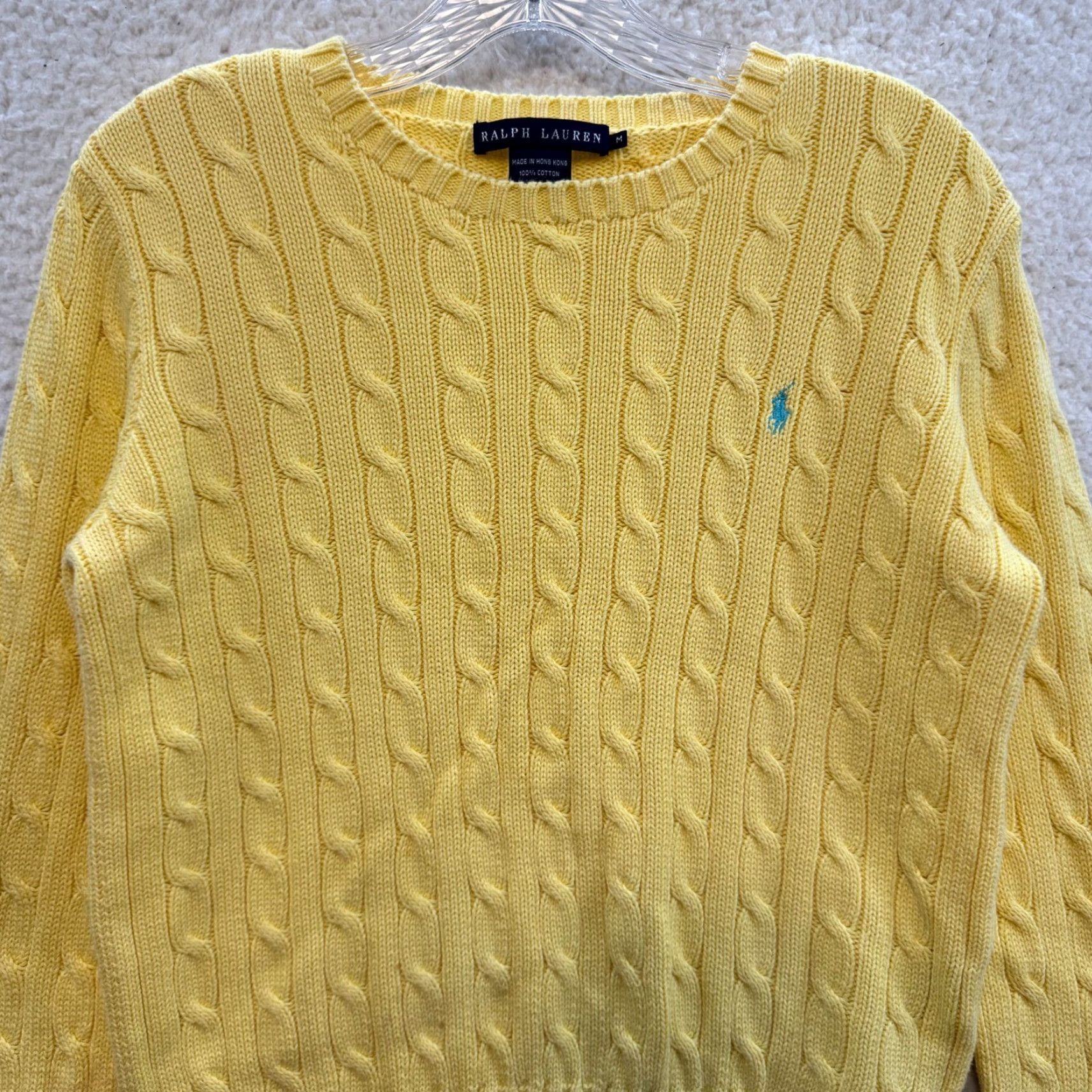 Ralph Lauren VINTAGE Ralph Lauren Sweater Shirt Womens M Yellow Cable Knit Pony Logo Size M / US 6-8 / IT 42-44 - 3 Thumbnail