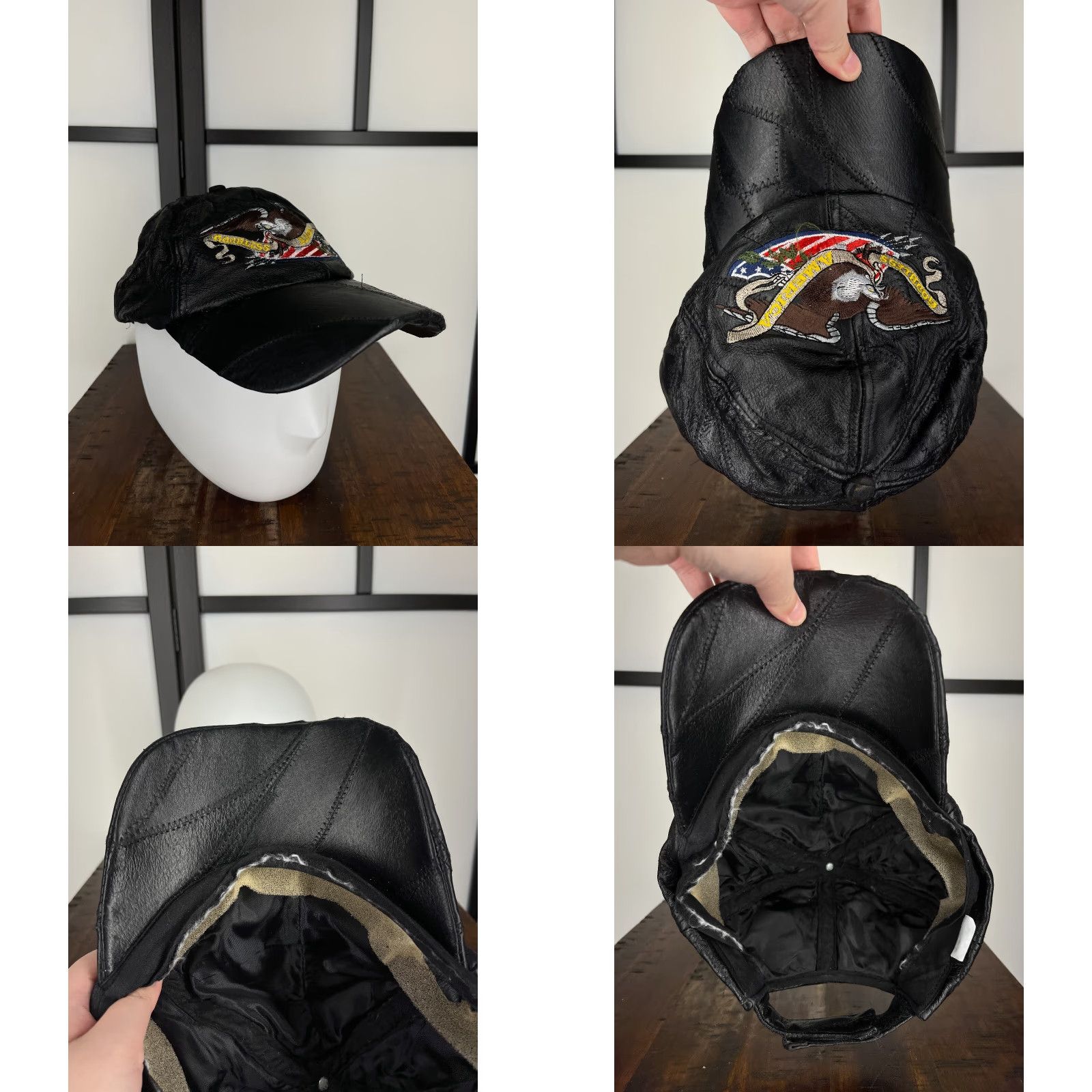 Vintage VINTAGE God Bless America Hat Cap Strap Back Adult One Size Black Leather 70s USA 80s 90s Classic Baseball Cap Mens Size ONE SIZE - 8 Thumbnail