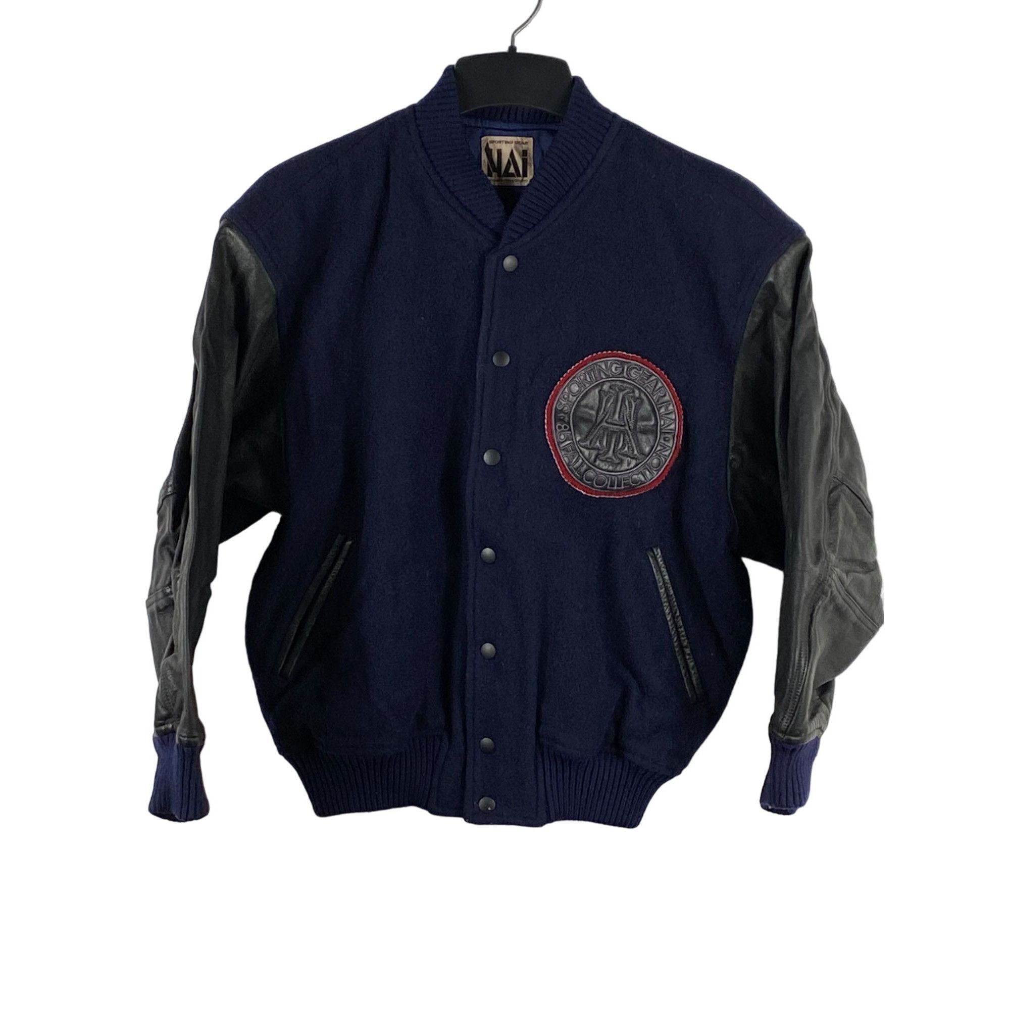 image of Hai Sporting Gear Vintage Hai Sportswear Patched Logo Bomber Jacket Navy Blue/ in Navy Blue/Black (