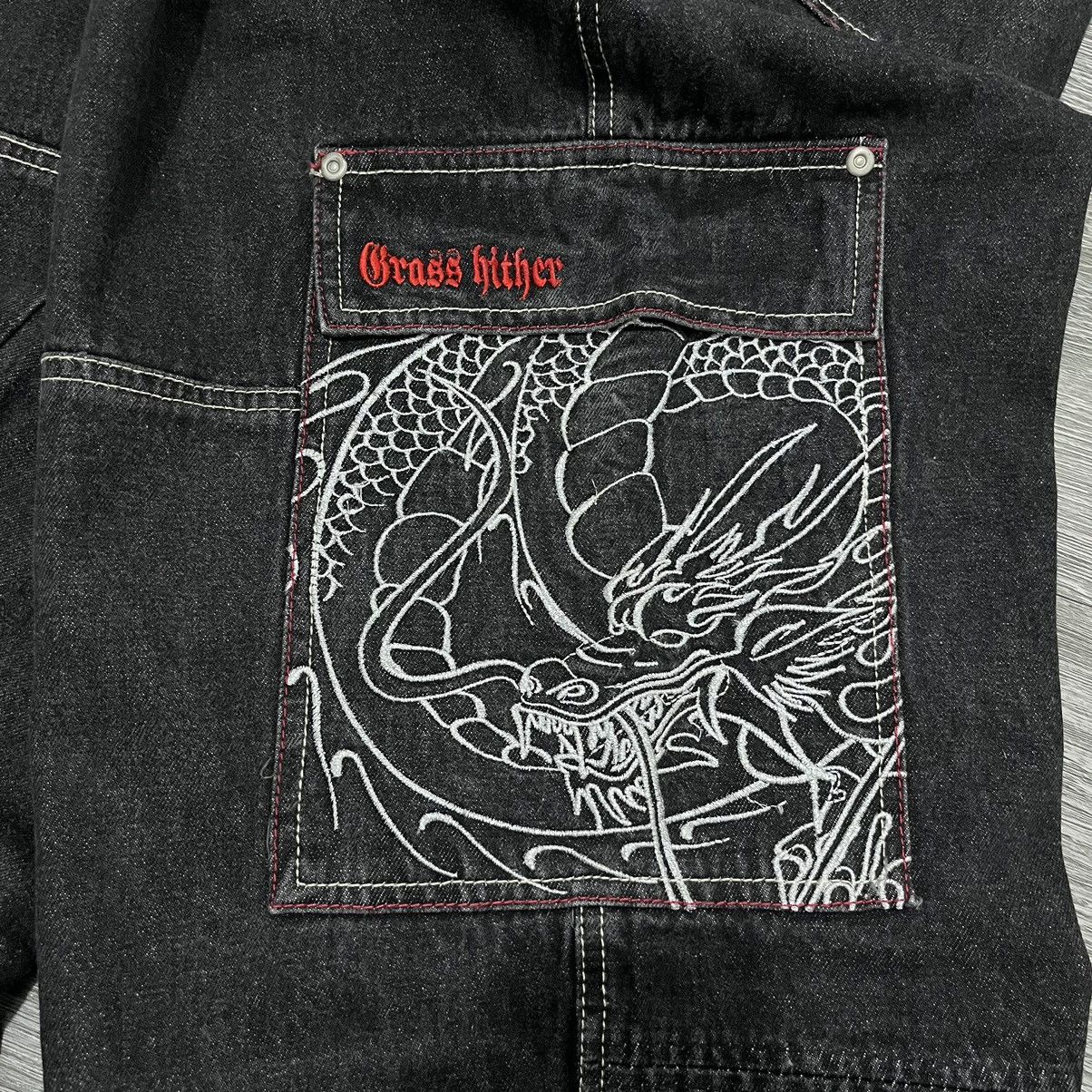 If Six Was Nine 🐲 Grass Hither Embroidery Baggy Cargo Black Denim Pant Size US 40 / EU 56 - 12 Thumbnail