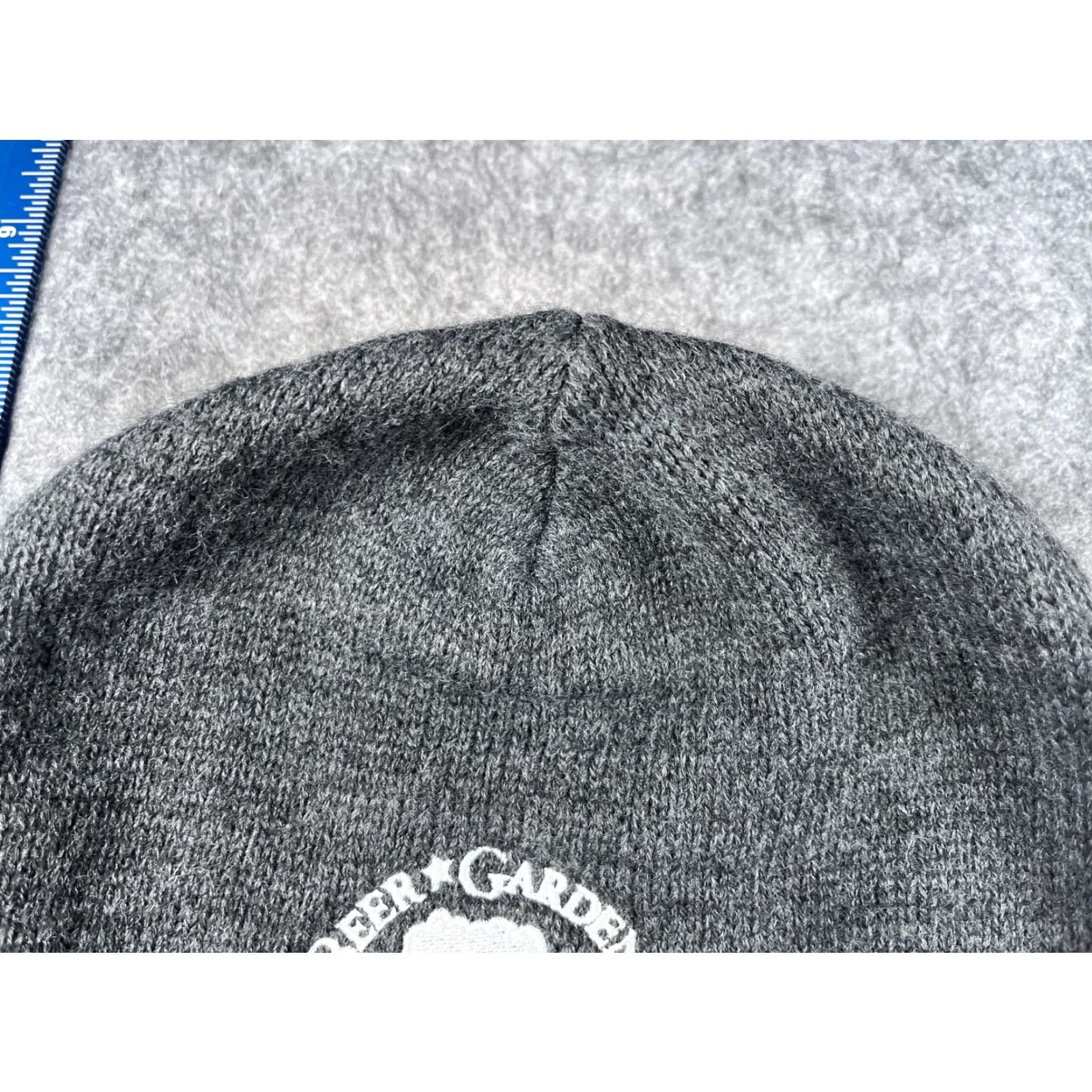 Vintage Beer Garden Green Valley Ranch Beanie Mens One Size Gray Knit Stretch Solid Embroidered Logo Winter Casual Hat Size ONE SIZE - 3 Thumbnail