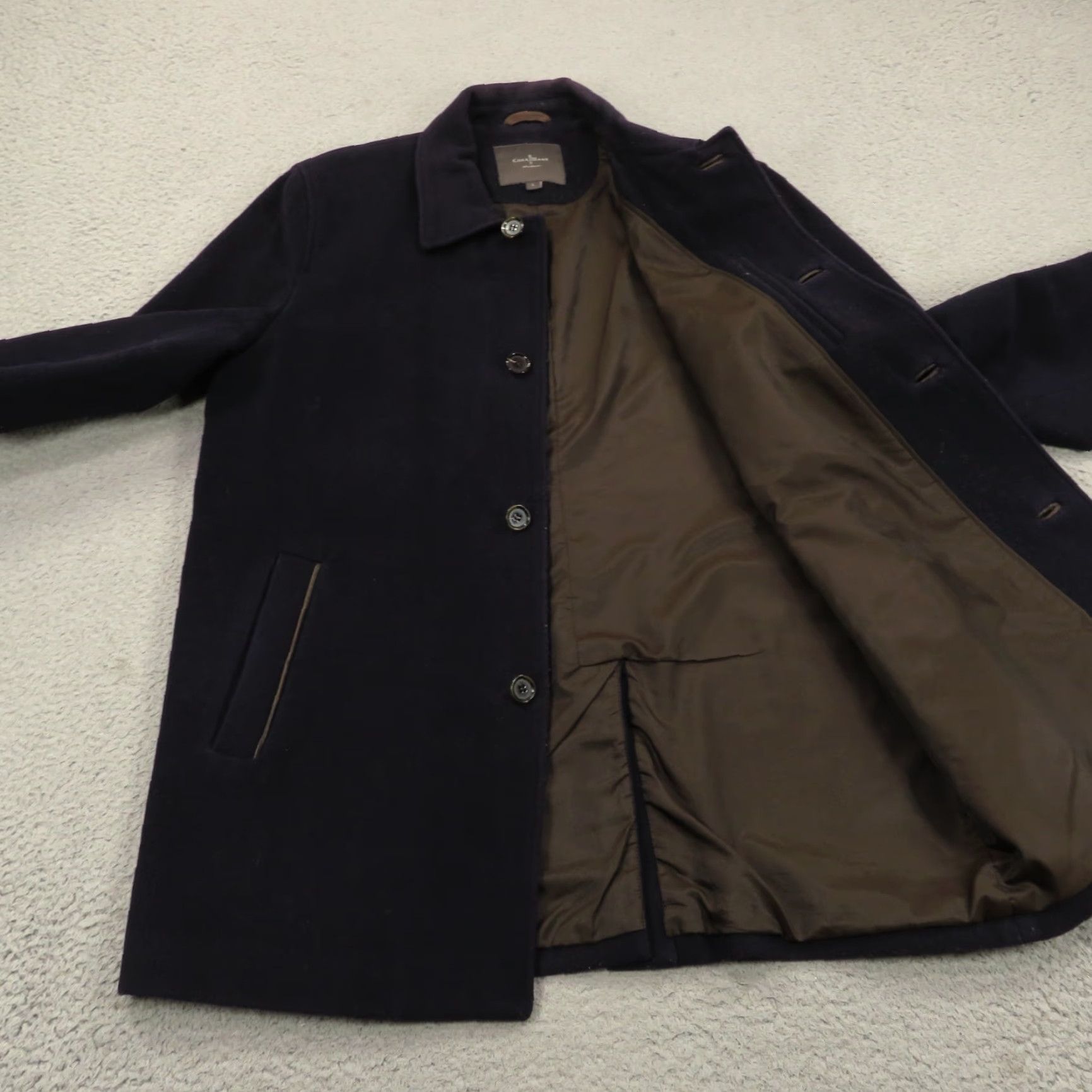 Cole Haan VINTAGE Cole Haan Coat Men Large Navy Wool Cashmere Lambskin Leather Trim Pea Coat Long Wool Jacket Car City Size US L / EU 52-54 / 3 - 7 Thumbnail