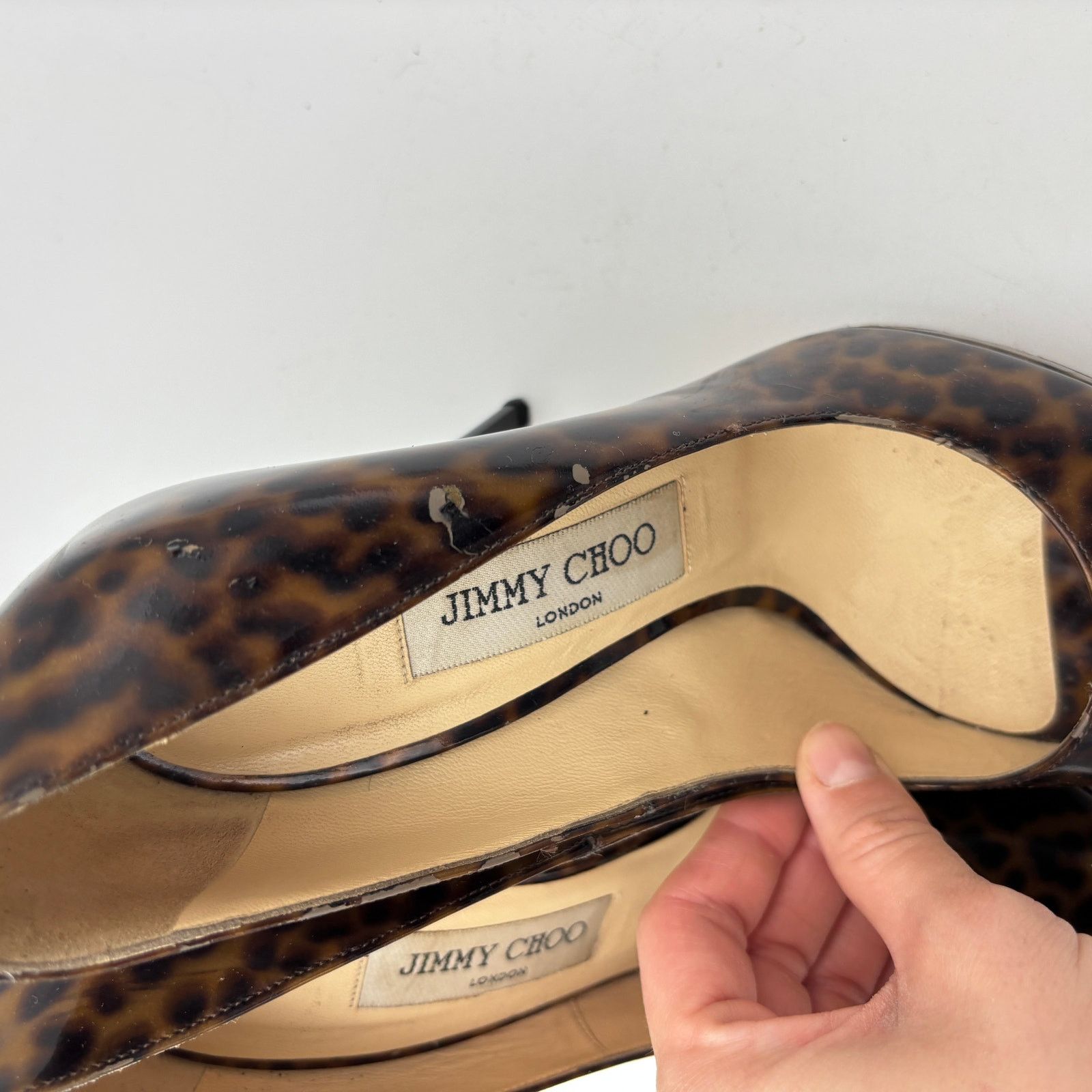 Jimmy Choo Jimmy Choo Cheetah Print Patent Leather Peep Toe Pumps 37.5 Size US 7.5 / IT 37.5 - 11 Thumbnail