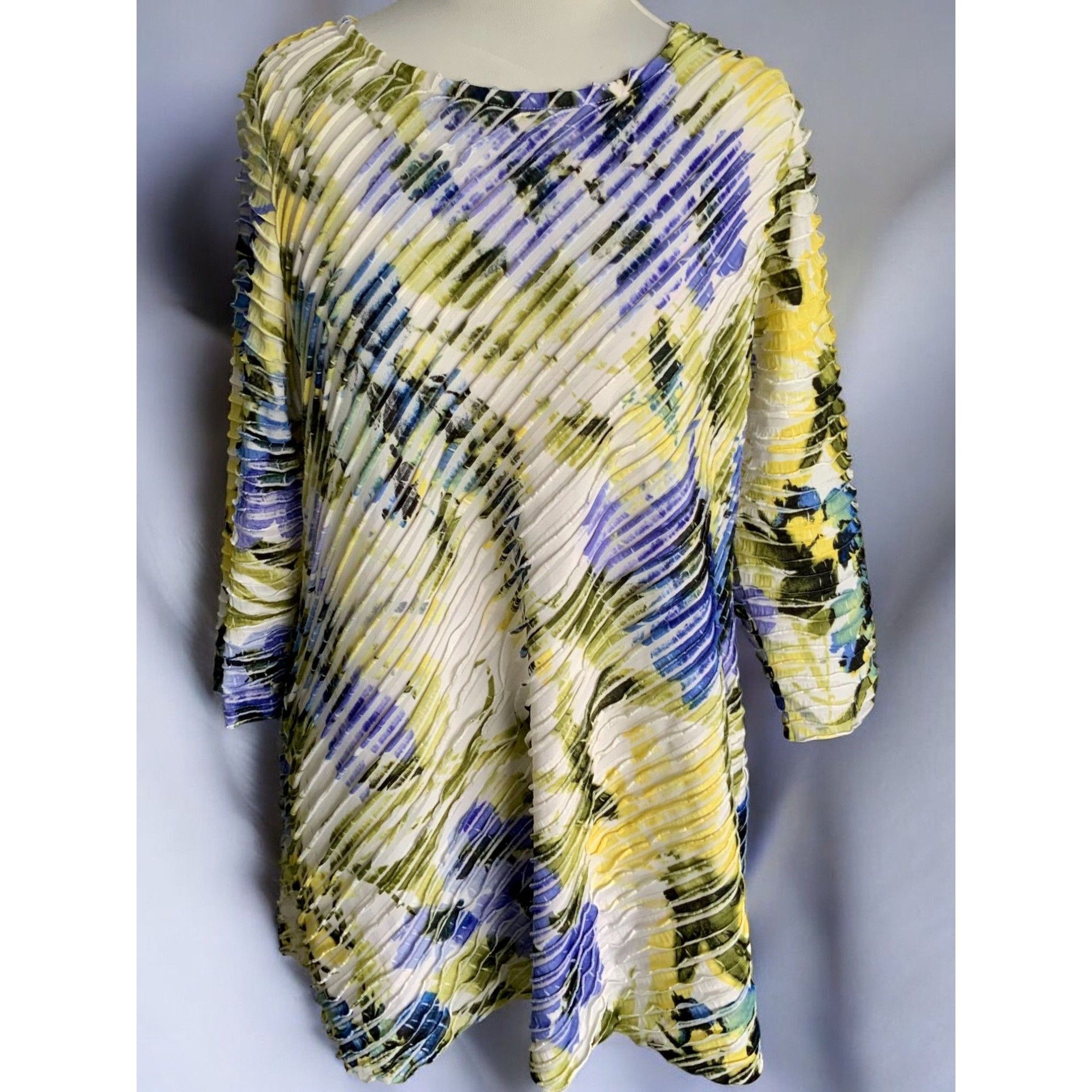 Designer Susan Graver Pleated Tunic Top Quarter Sleeve Multicolor L Size L / US 10 / IT 46 - 10 Thumbnail