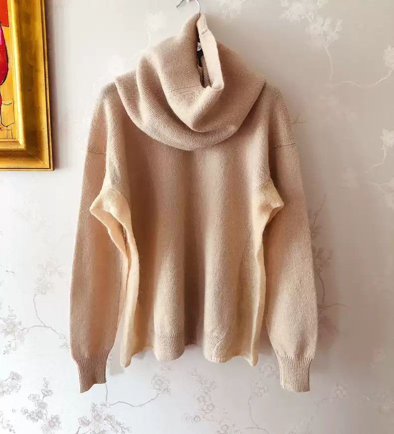 image of Acne Studios Light Camel Pile Up Collar Two Wearing Woolen Sweater in Pink, Men's (Size 2XS)
