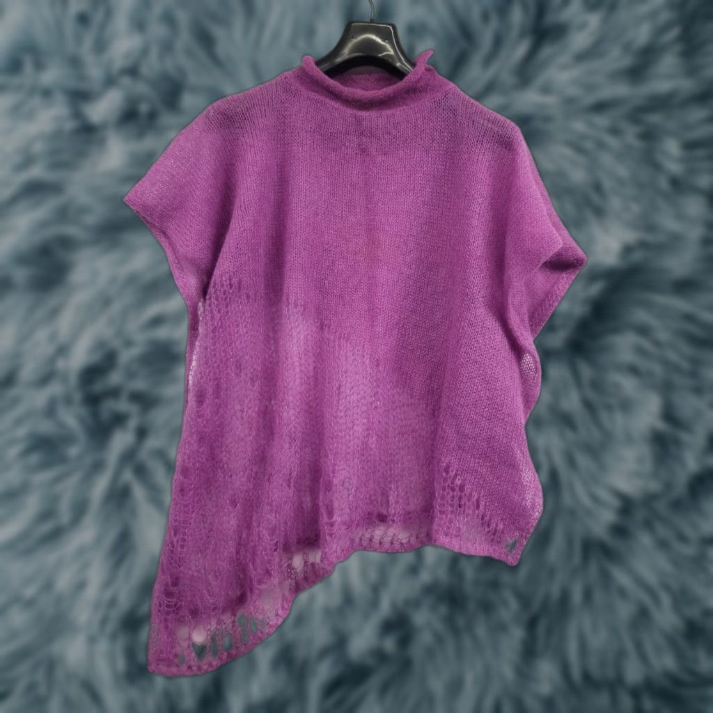 Nordstrom VINTAGE Nordstrom Mohair Crochet Poncho Shawl One Size Purple Italy Women Shawl/Wrap Knit Mohair Size ONE SIZE - 1 Thumbnail