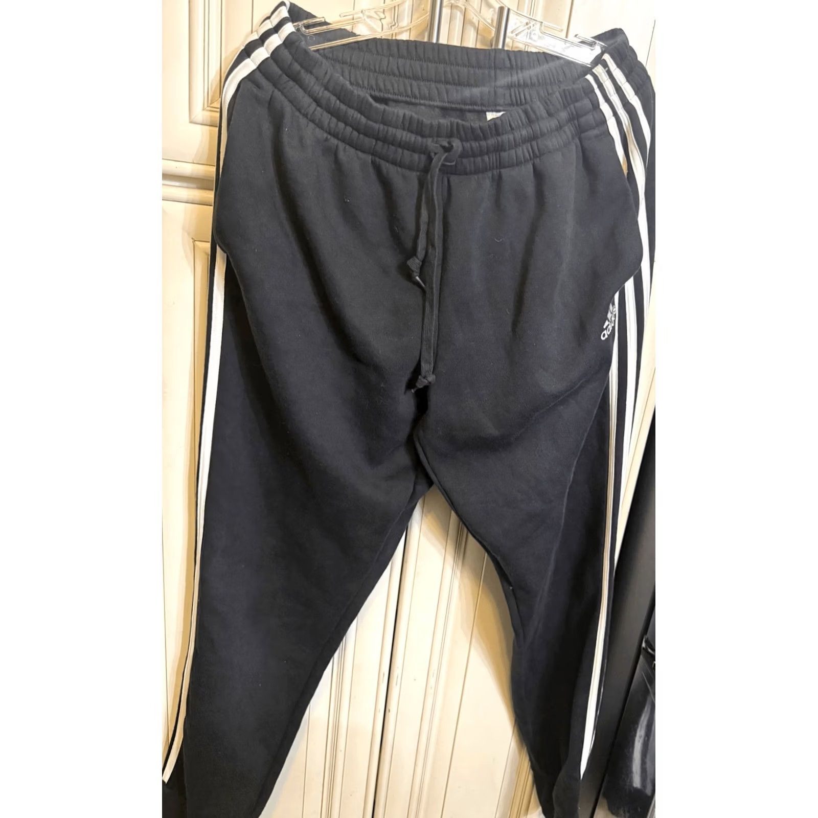 Adidas Adidas Mens Essential 3-Stripes Drawstring Track Pants Black White Size Large Size US 33 - 7 Thumbnail