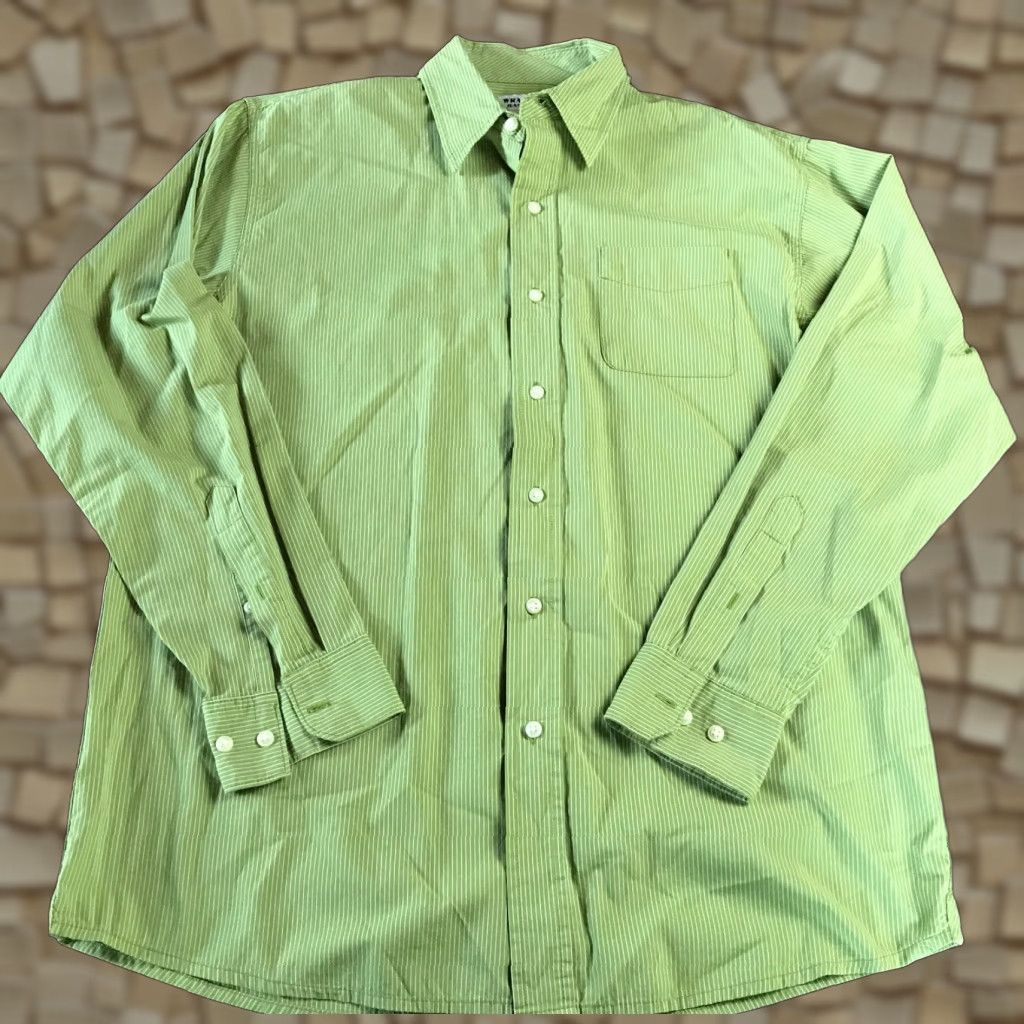 Wrangler Wrangler Shirt Men's Large Green White Striped Button-Up Long Sleeve Western Pearl Collar-Down Size US L / EU 52-54 / 3 - 1 Thumbnail